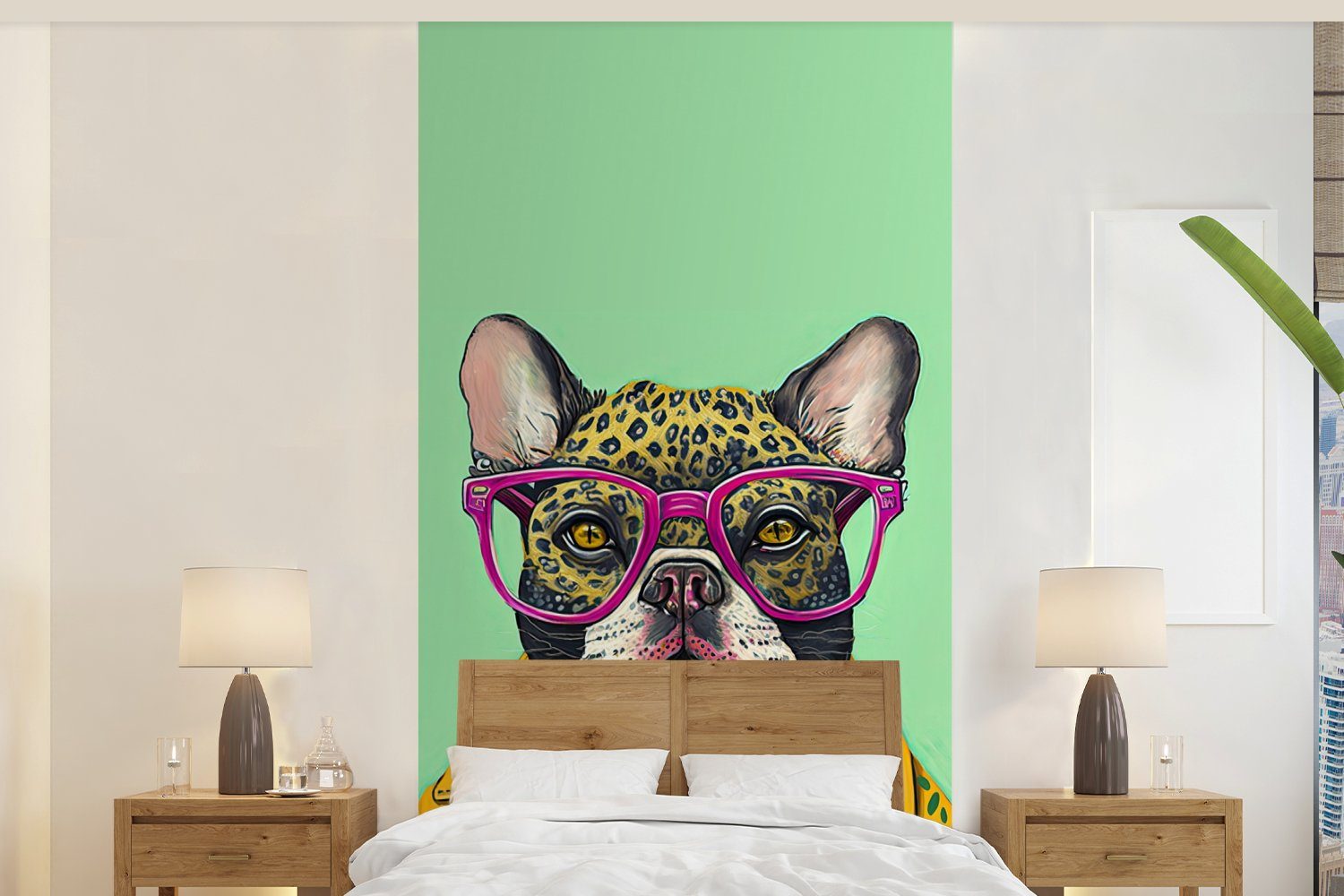 MuchoWow Fototapete Hund - Hippie - Tiere - Brille, Matt, bedruckt, (2 St), Vliestapete für Wohnzimmer Schlafzimmer Küche, Fototapete