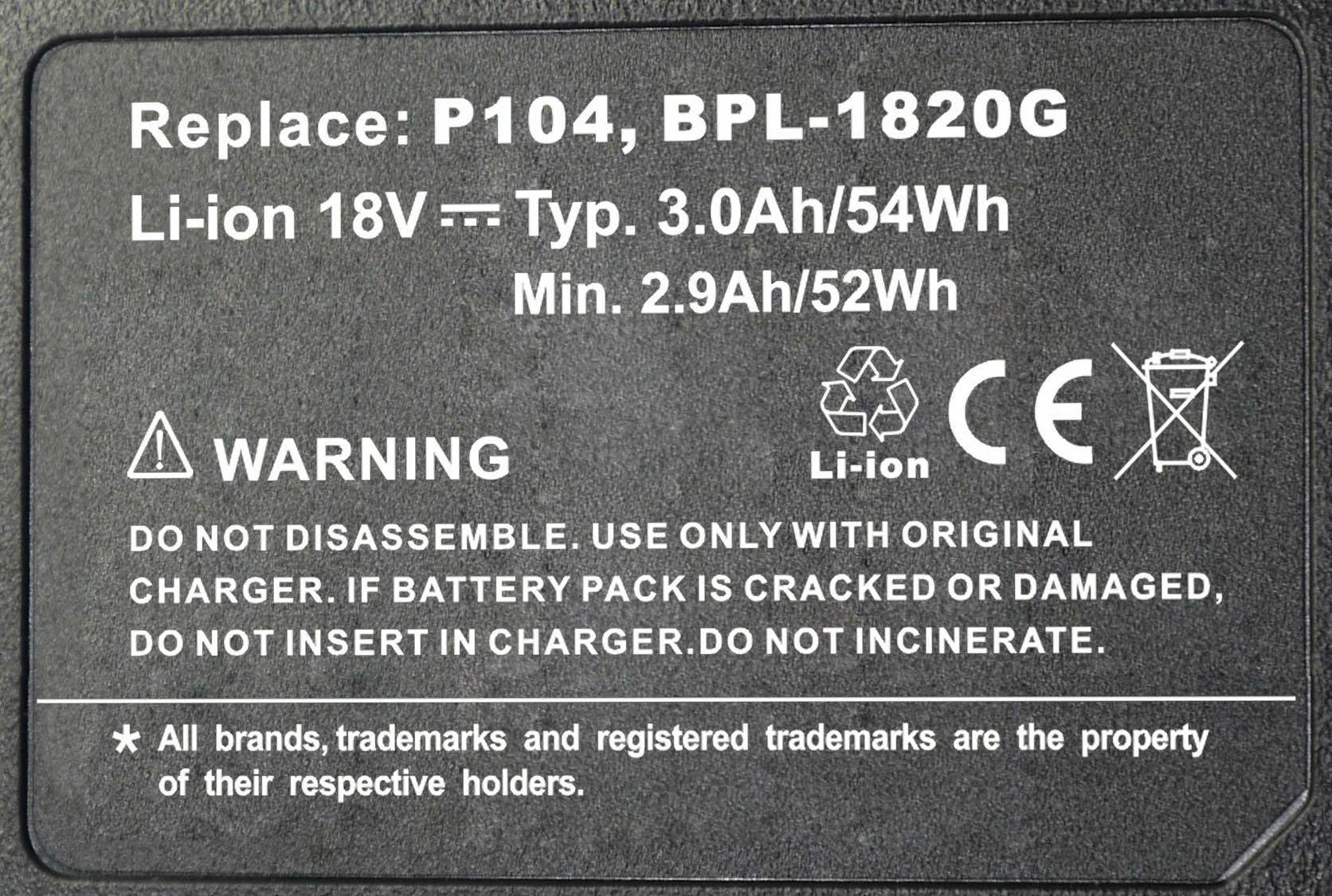 PowerSmart Akku Li-ion 18 V LFP-1802S, LDD1801PB, 3000 LDD1802PB, LCD1802M, LCD1802, für LCS-180, LDD-1802PB, LCD18021B, LRS-180 mAh RYOBI LDD-1802, LCD18022B
