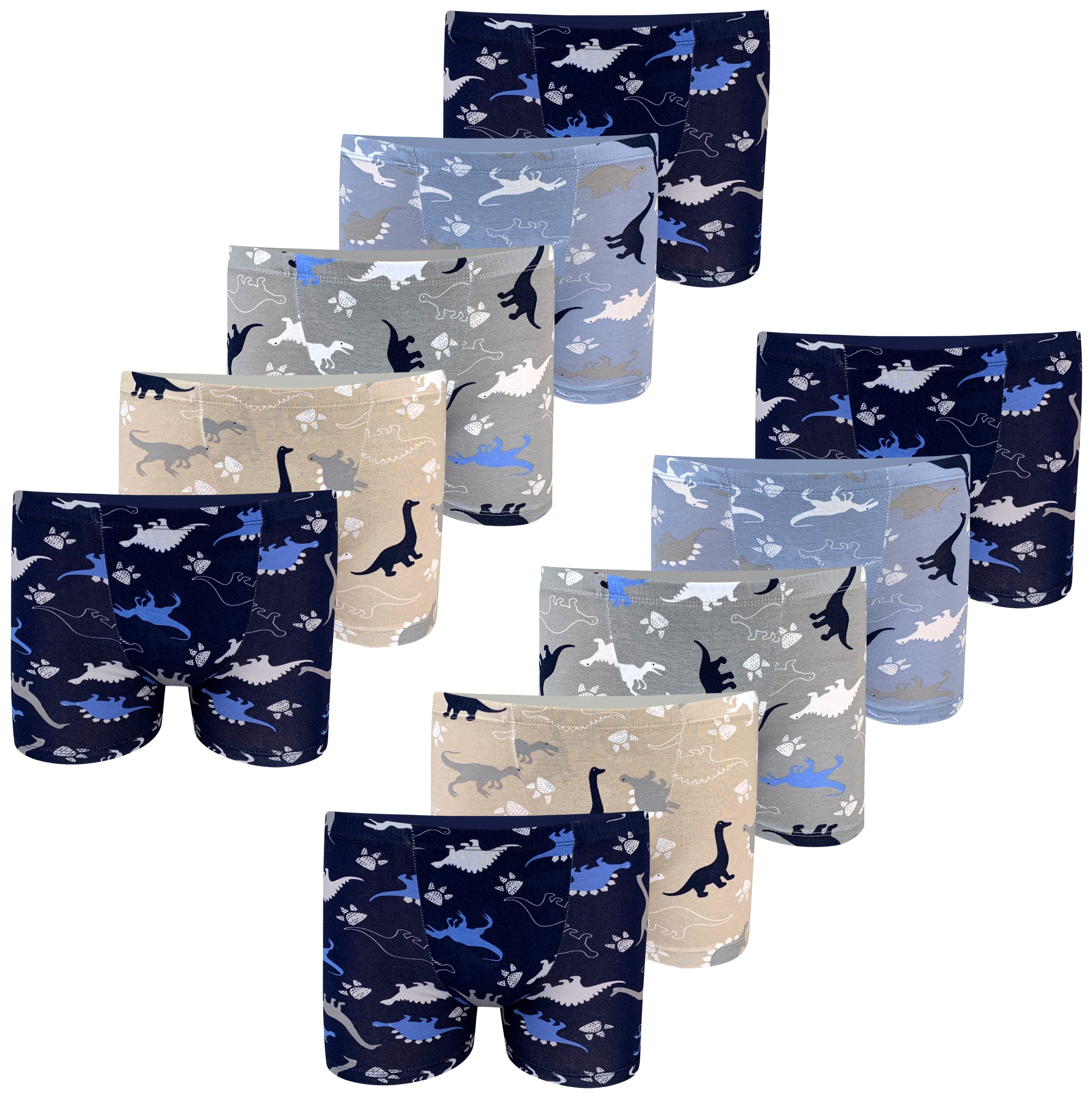 LOREZA Boxershorts 10er Set Jungen Boxershorts - Dinosaurier- Bunt (Spar-Packung, 10-St)