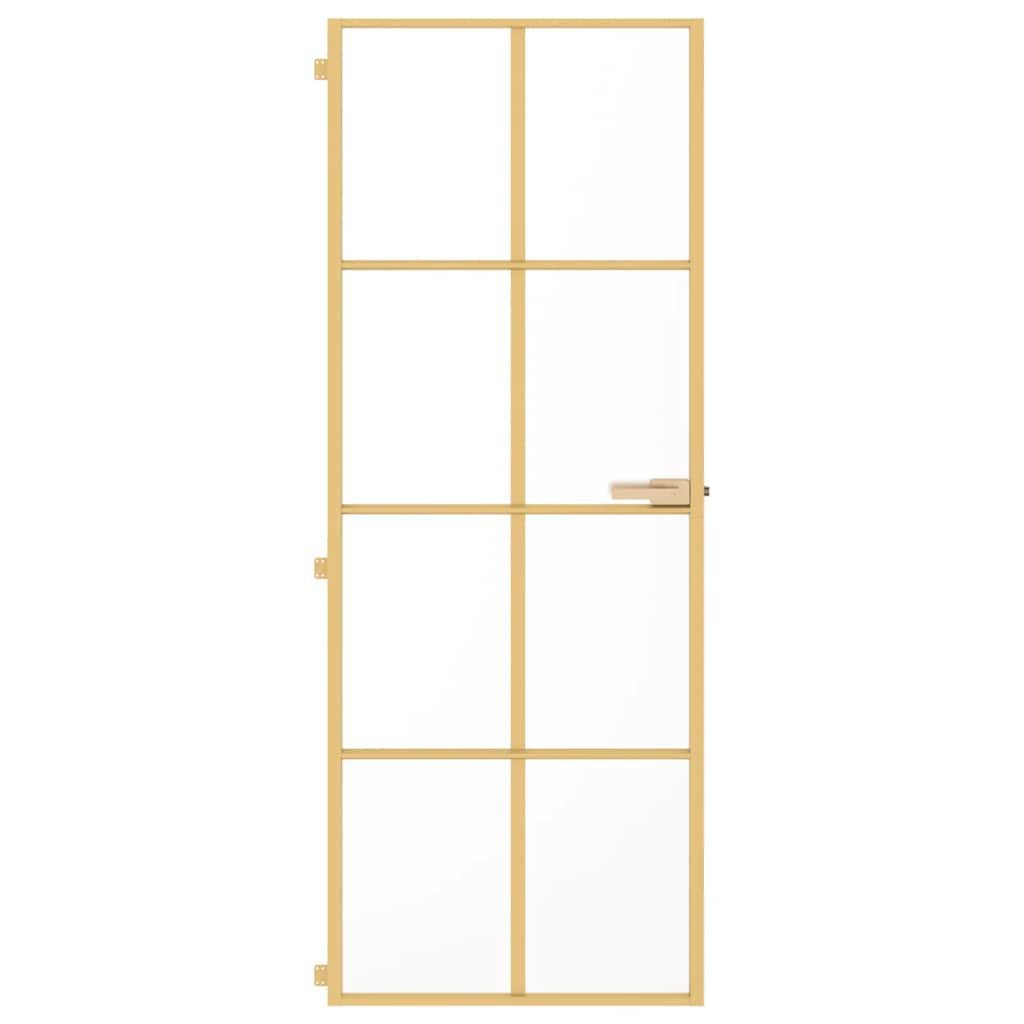 vidaXL Haustür Innentür Schlank Golden 76x201,5 cm Hartglas und Aluminium (1-St)