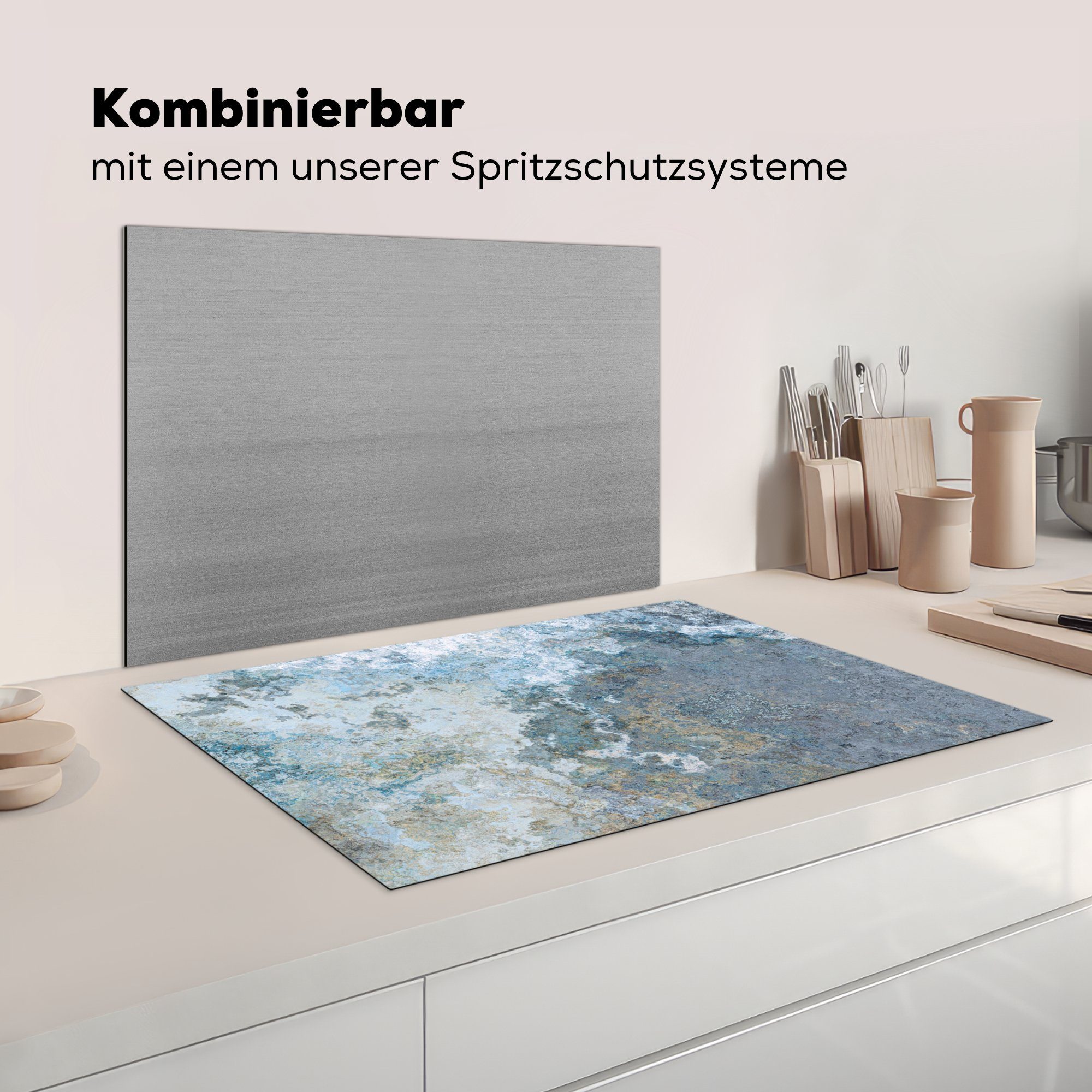 - für Rost 81x52 cm, (1 Beton Schutz tlg), Kochfeld, für - küche, Induktionsschutz MuchoWow Abdeckplatte Induktionskochfeld die Retro Vinyl, - - Herdblende-/Abdeckplatte Ceranfeldabdeckung