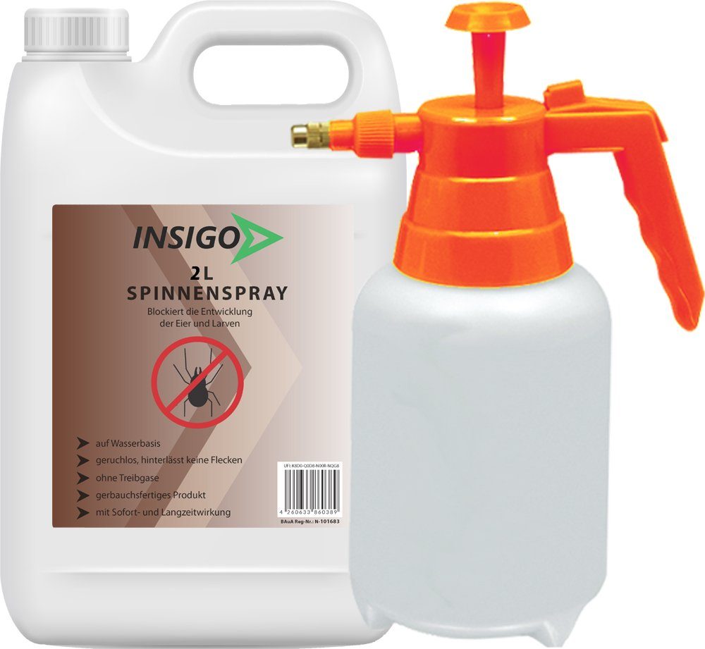 INSIGO Insektenspray Spinnen-Spray Hochwirksam Spinnen, auf brennt 2 gegen l, Wasserbasis, mit Langzeitwirkung nicht, ätzt / geruchsarm