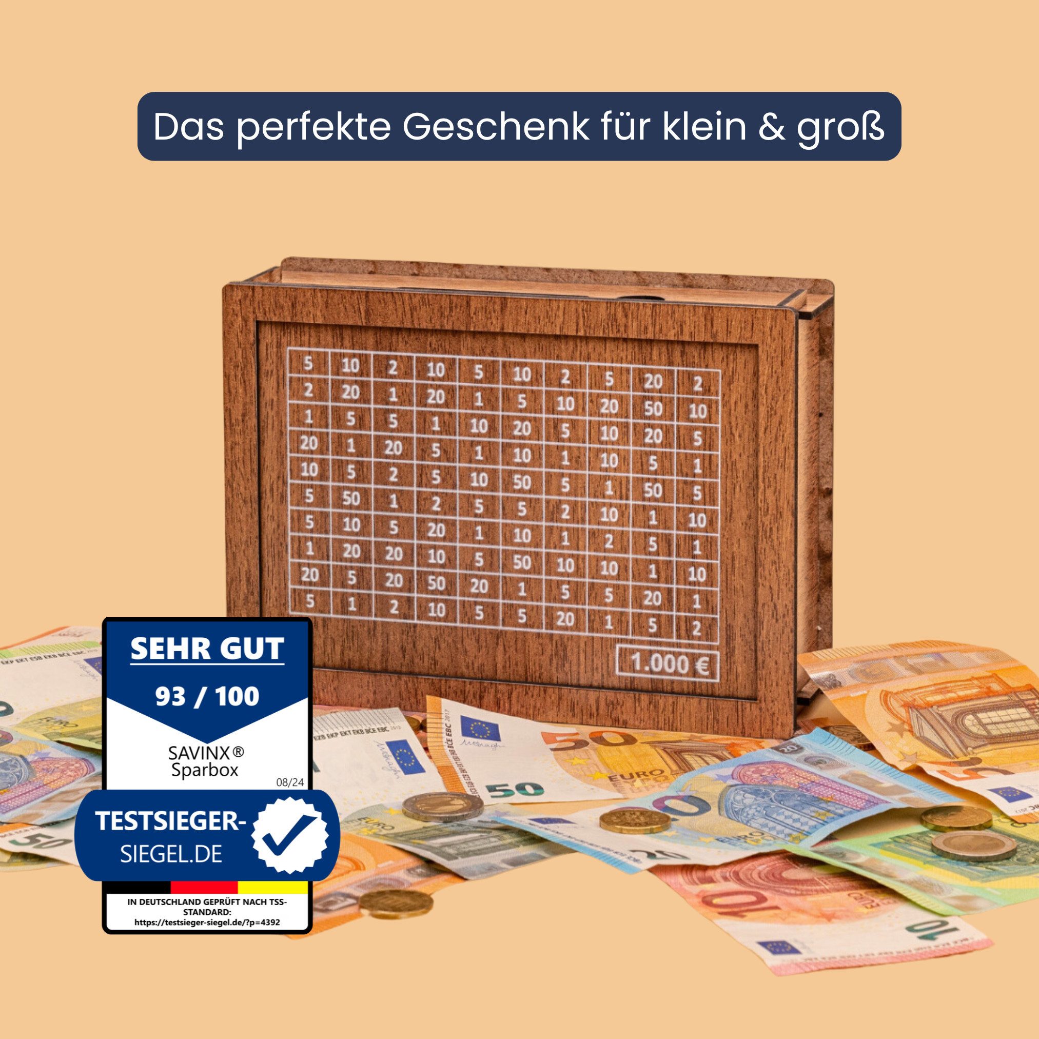 SavinX Spardose SparBox Original (6Größen) - mit Zahlen zum Ankreuzen•Wiederverwendbar