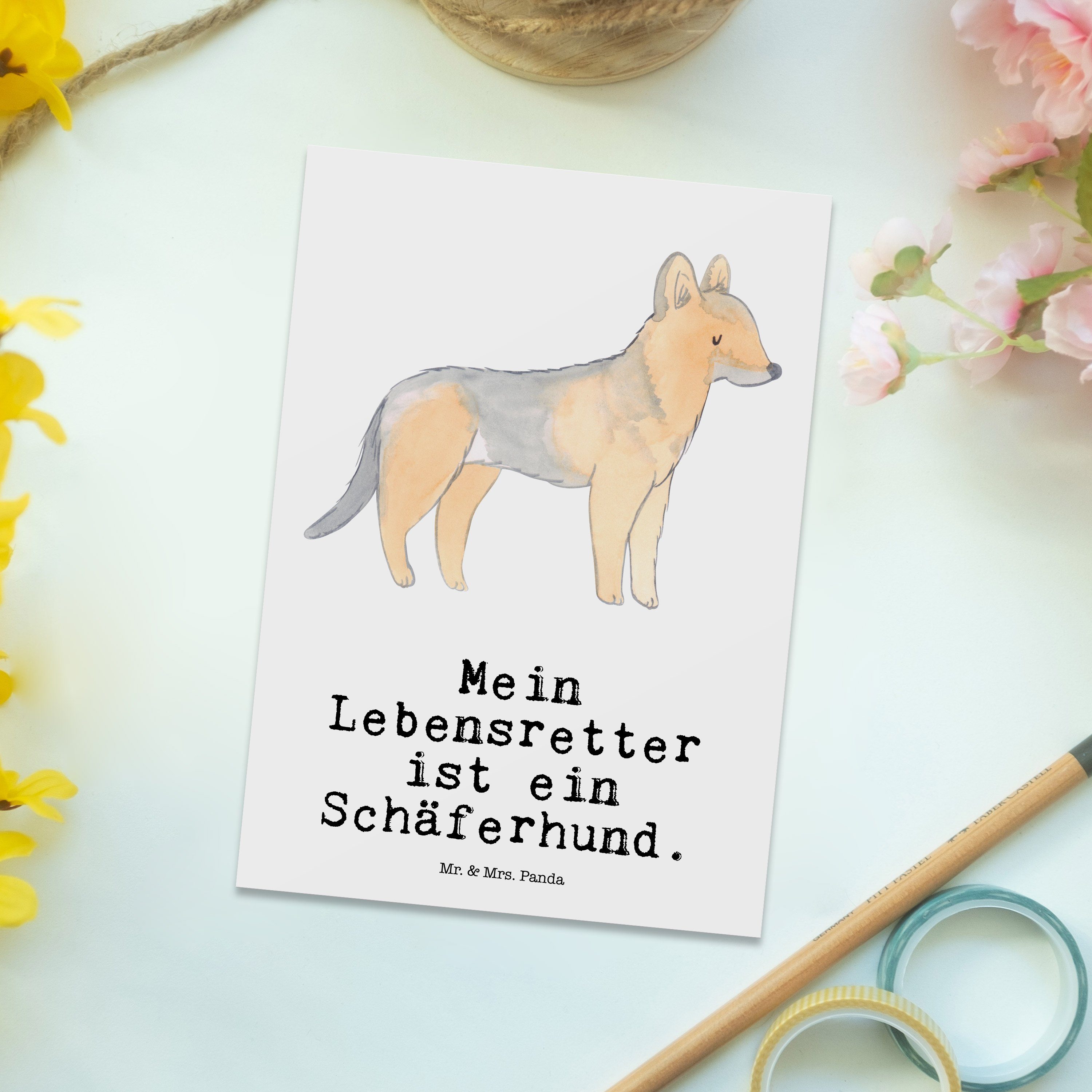 Ansichtskarte, - Panda Geschenk, Mr. Mrs. Einladungs Weiß Schäferhund - Lebensretter Postkarte &