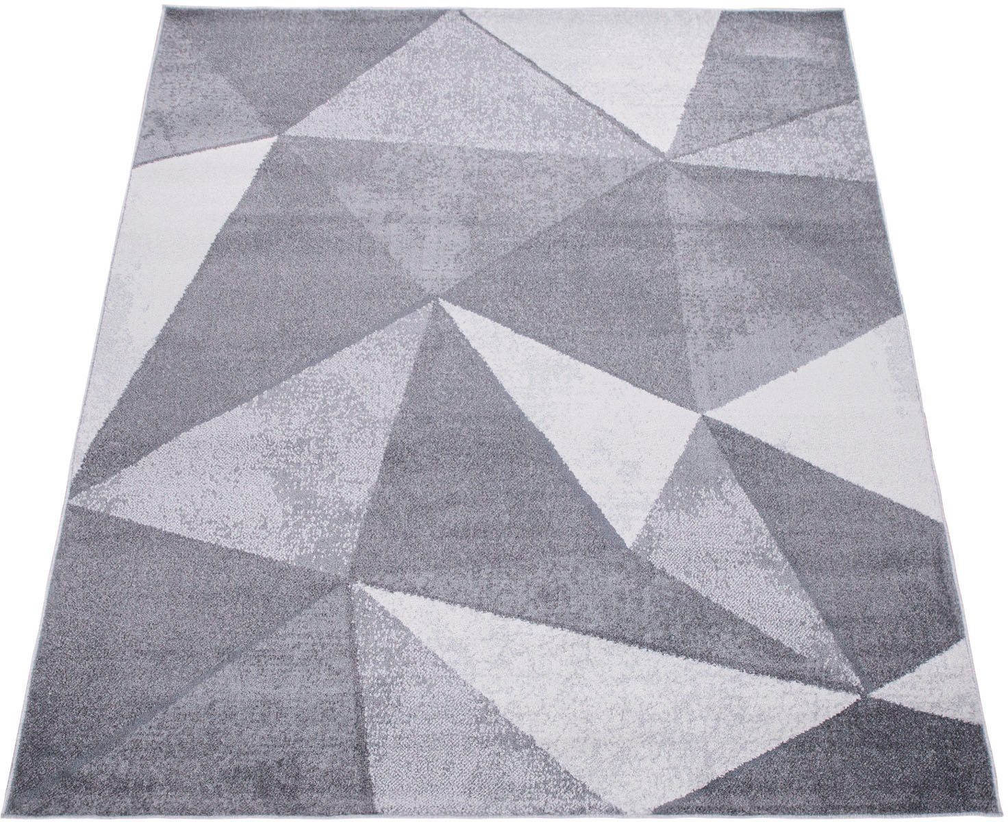 Paco Home Teppich Bari 874, rechteckig, Höhe: 13 mm, Kurzflor, modernes geometrisches Design, Used-Look