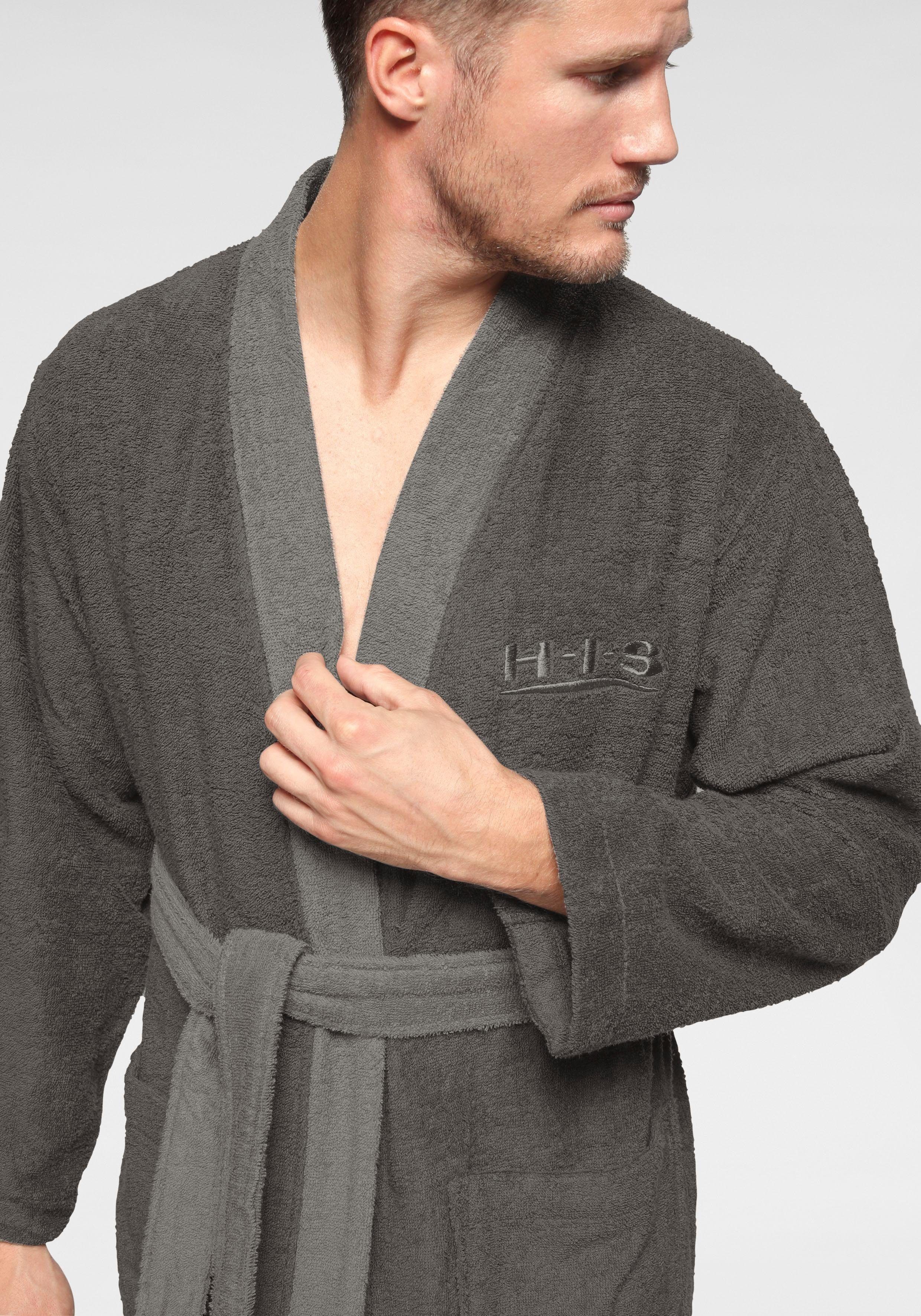 H.I.S Unisex-Bademantel Hannes, ideal für Sauna & Spa, Hotelbademantel, Morgenmantel, Langform, Walkfrottee, Kimono-Kragen, Gürtel, für Damen & Herren, lang, mit Taschen, S-3XL