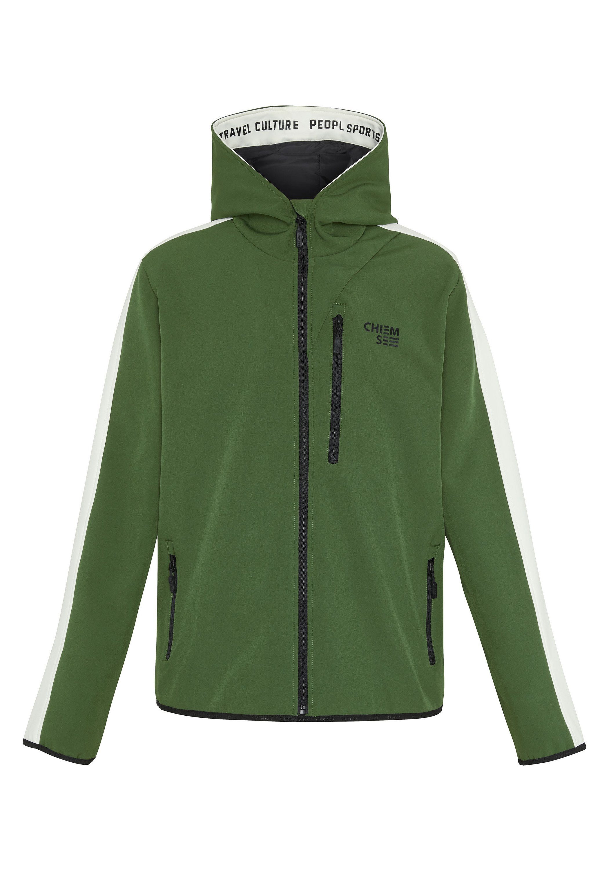 Chiemsee Softshelljacke Retro-Patch 19-0417 und Blockstreifen mit Green Softshell-Jacke Kombu