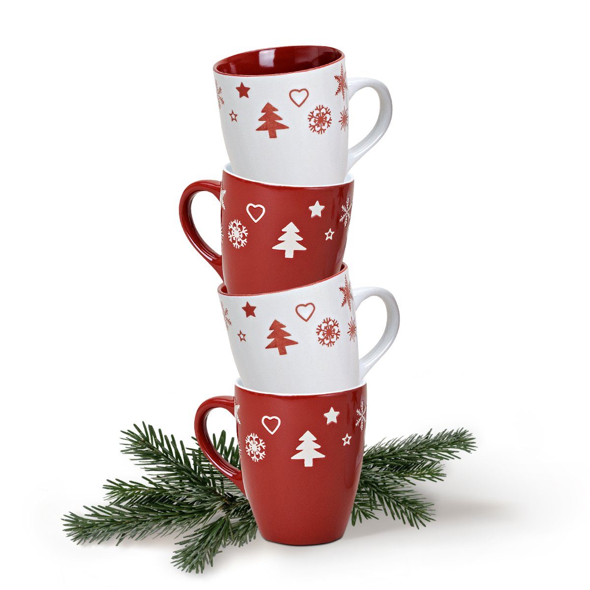 matches21 HOME & Set rot Weihnachtstassen Stk. Keramik weiß, Tasse 36er rot 36 HOBBY