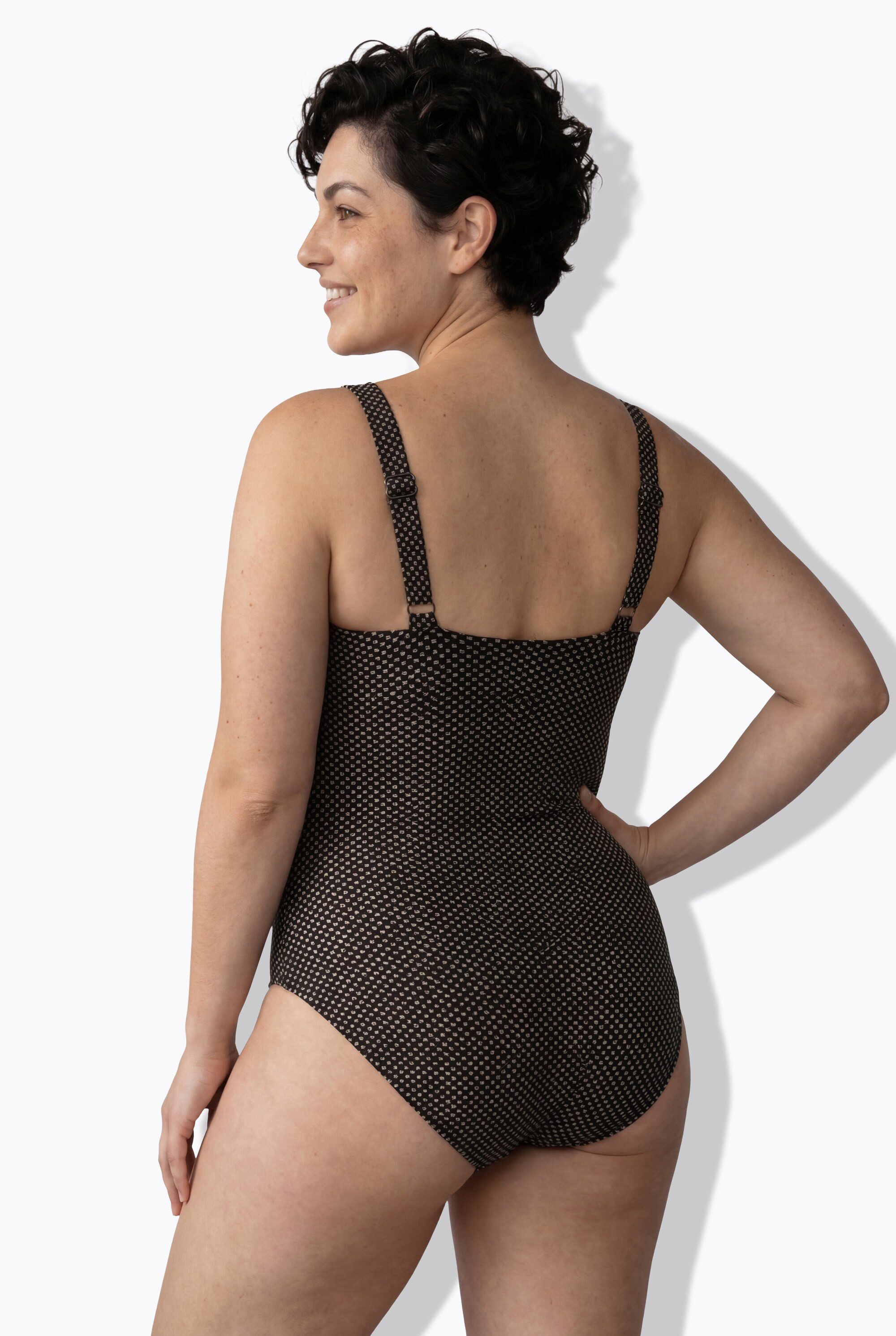 Ulla Popken Badeanzug Badeanzug Metallic Softcups Powermesh-Vorderfutter