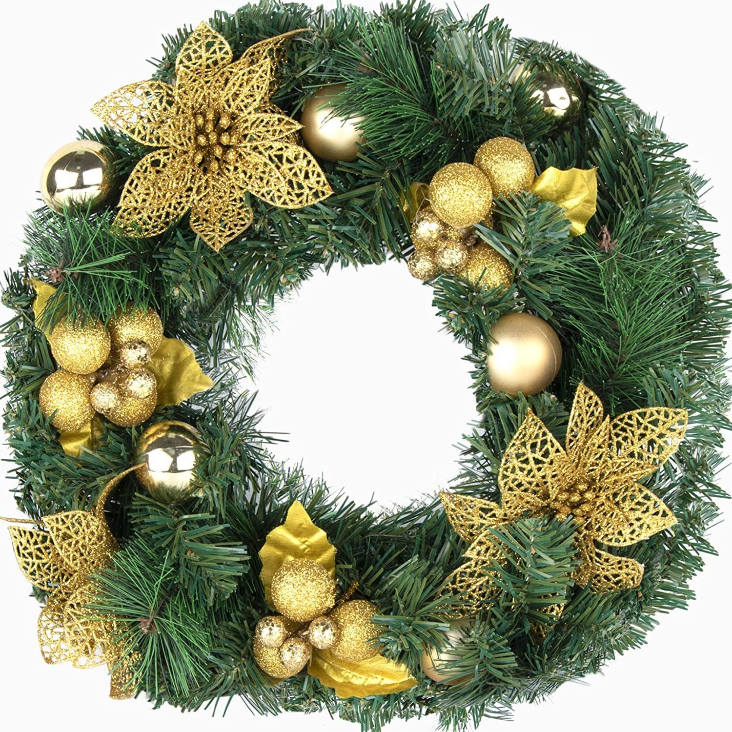 Homewit Adventskranz Künstlicher 40cm Türkranz Gold Weihnachtsdekoration Weihnachtskranz Wandkranz, Adventskranz für Tannengirlande Künstlich