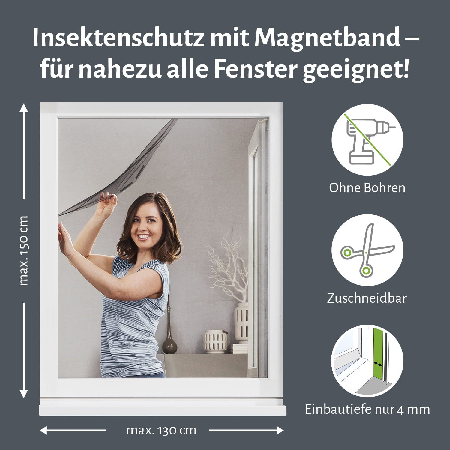 empasa Insektenschutz-Fensterrahmen mit Magnet-Befestigung, (3-St), Polyester Fliegengitter Fenster mit Magnet – Bild 2 von 5