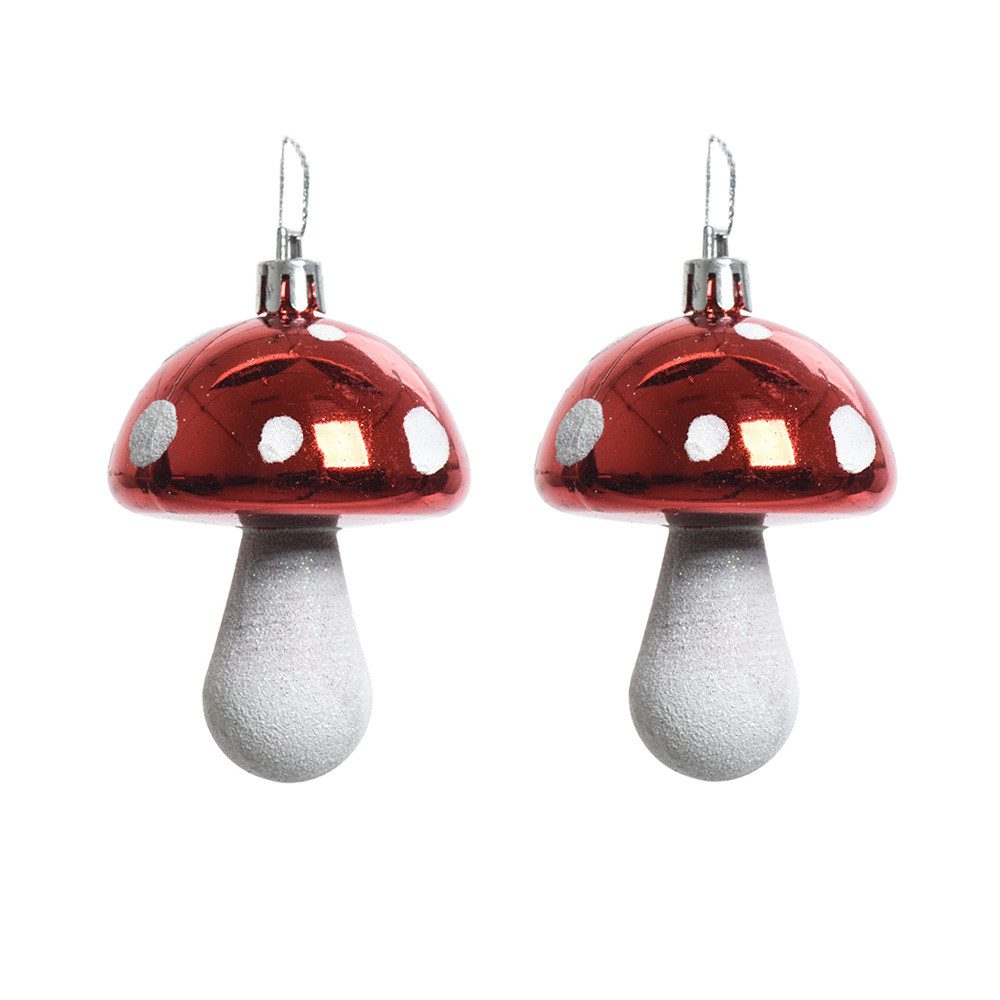 Kaemingk Christbaumschmuck, Christbaumschmuck Kunststoff Fliegenpilze 7.5cm rot / weiß, 2er Set