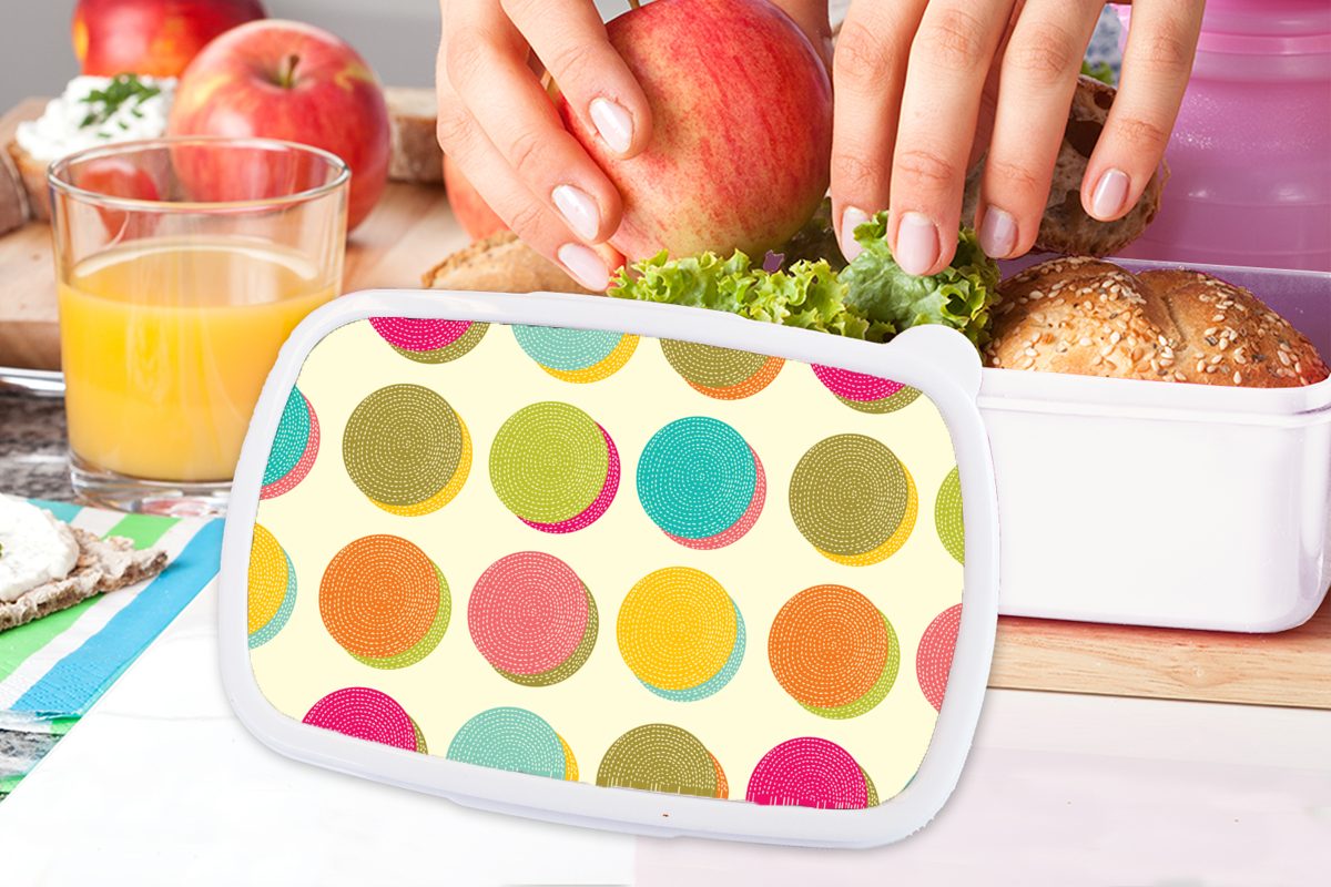 - Lunchbox weiß Mädchen Tupfen, MuchoWow und Kunststoff, Erwachsene, und (2-tlg), - Bohème für - für Kinder Muster Retro Jungs Brotbox Brotdose,