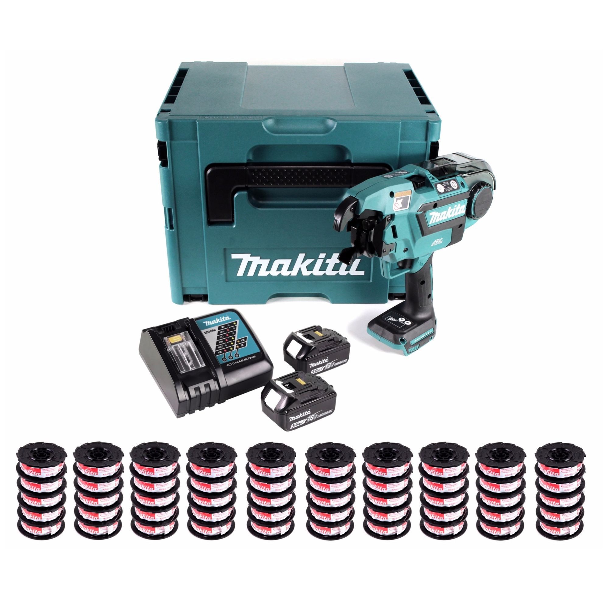 Makita Elektrowerkzeug-Set DTR 180 RTJ Akku Bewehrungsverbinder 18V Brushless mit 2x 5,0 Ah Akku