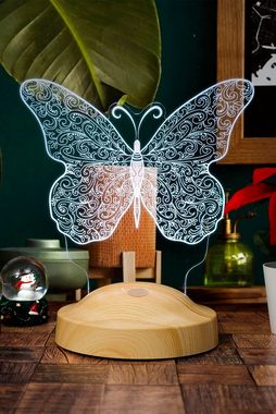 Geschenkelampe LED Nachttischlampe Schmetterling Butterfly 3D Gravur Nachtlicht Geburtstagsgeschenk, Leuchte 7 Farben fest integriert, Geburtstagsgeschenk für Mädchen, Tochter, Enkelin