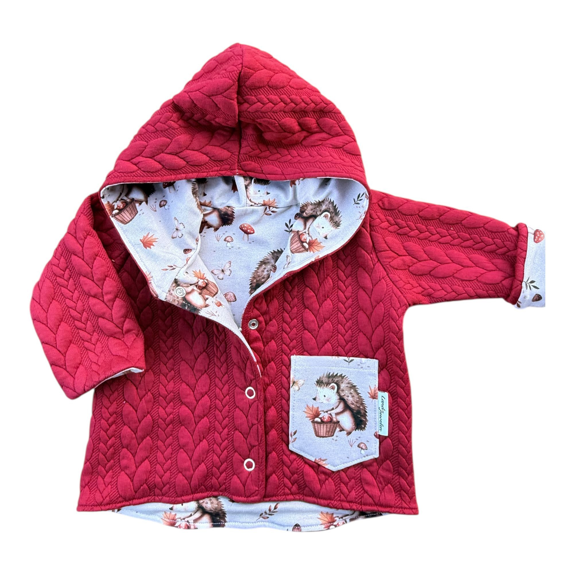 Land-Juwelen Kapuzenstrickjacke Igel Herbsttraum rot