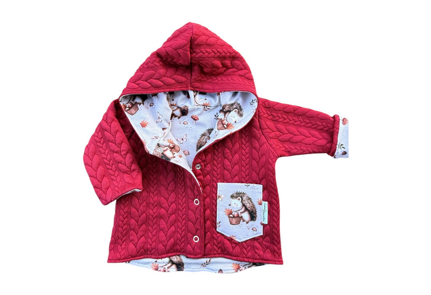 Land-Juwelen Kapuzenstrickjacke Igel Herbsttraum rot