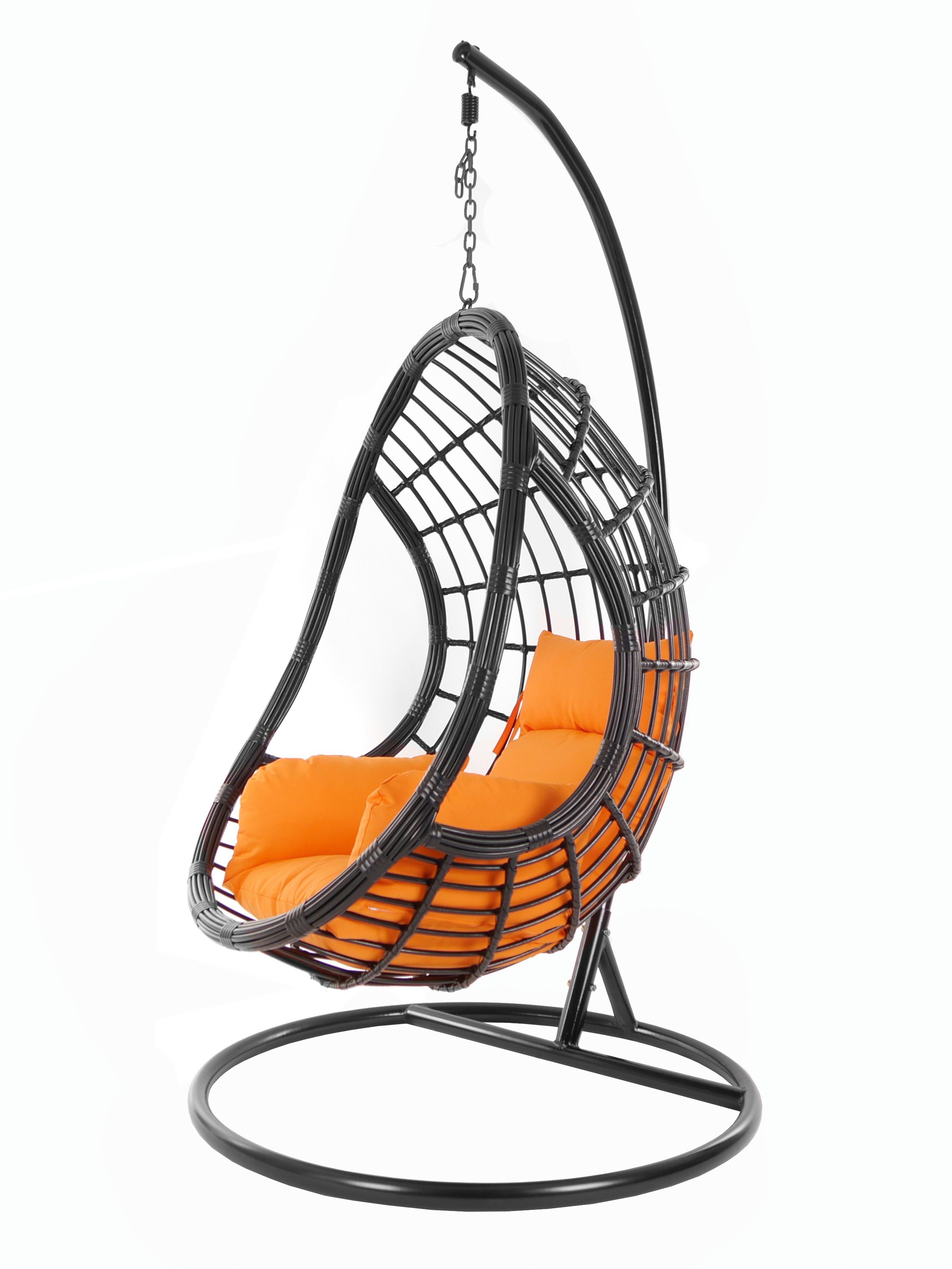 KIDEO Hängesessel PALMANOVA black, Schwebesessel, Swing Chair, Hängesessel mit Gestell und Kissen, Nest-Kissen orange (3030 tangerine)