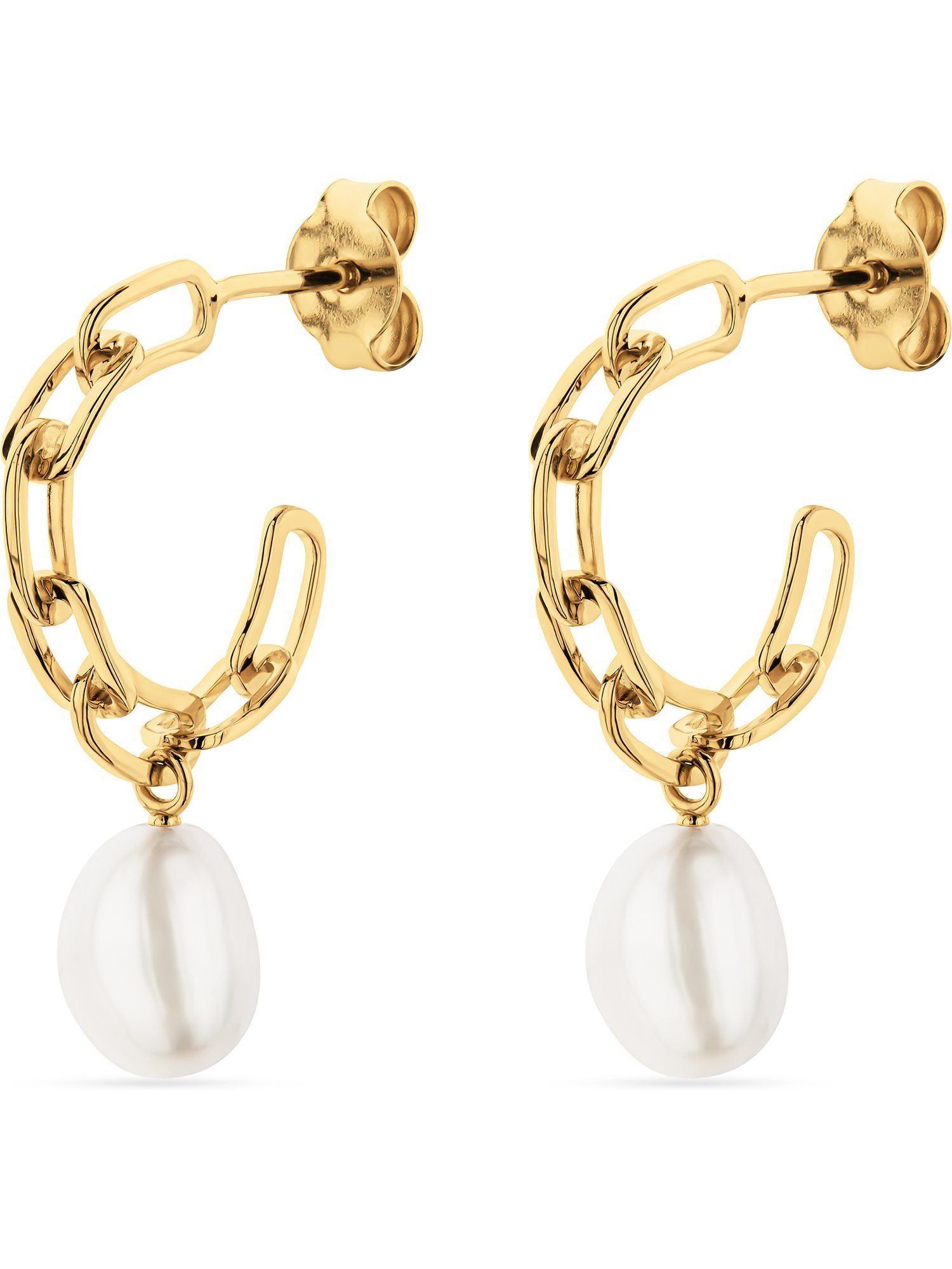 YAMOKO Paar Creolen YAMOKO Damen-Creole 585er Gelbgold Süßwasserperle (Paar)