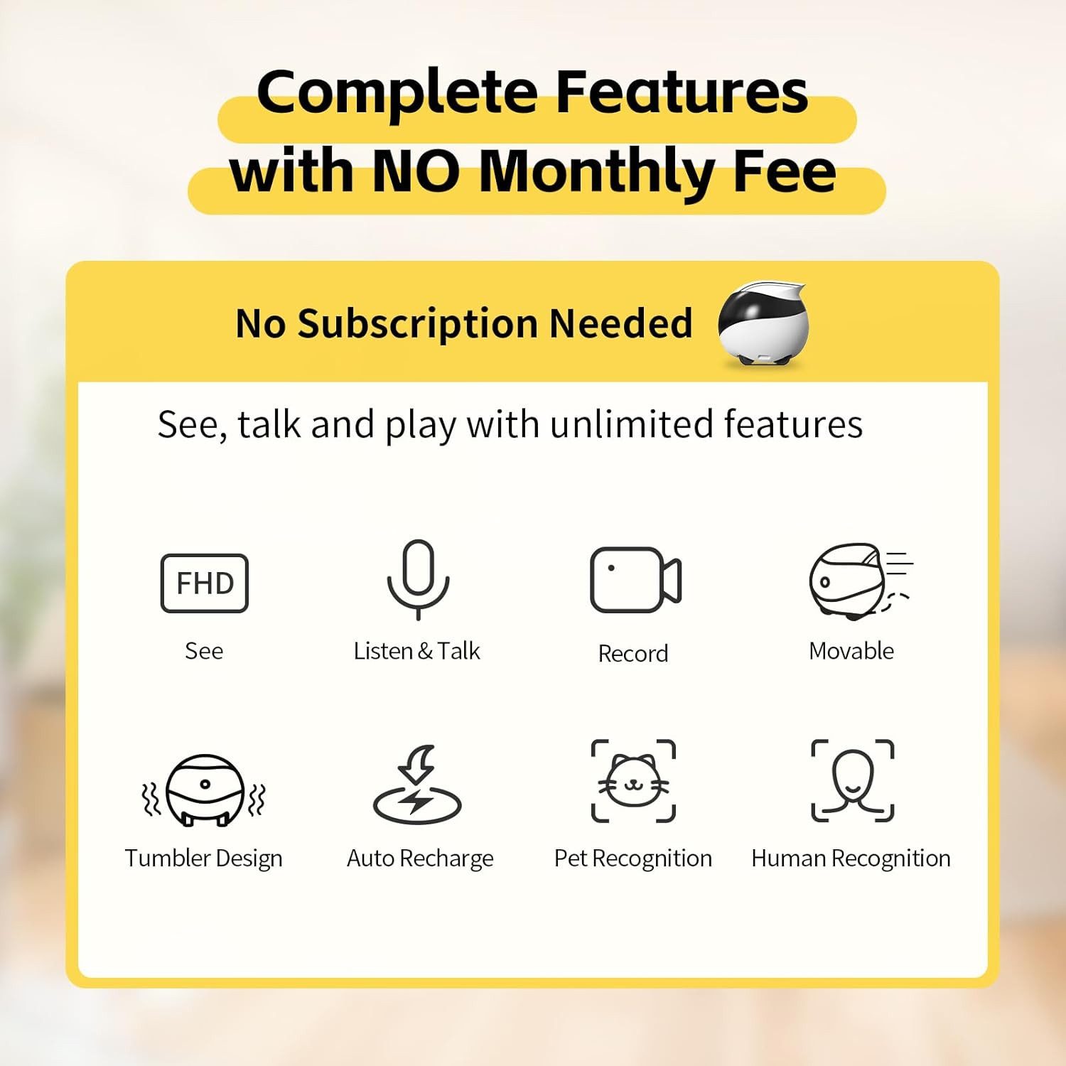 Enabot Smart Home Kamera EBO Air: Haustier‑Kameraroboter mobil mit KI‑Integration & HD‑Stream (Innenbereich)