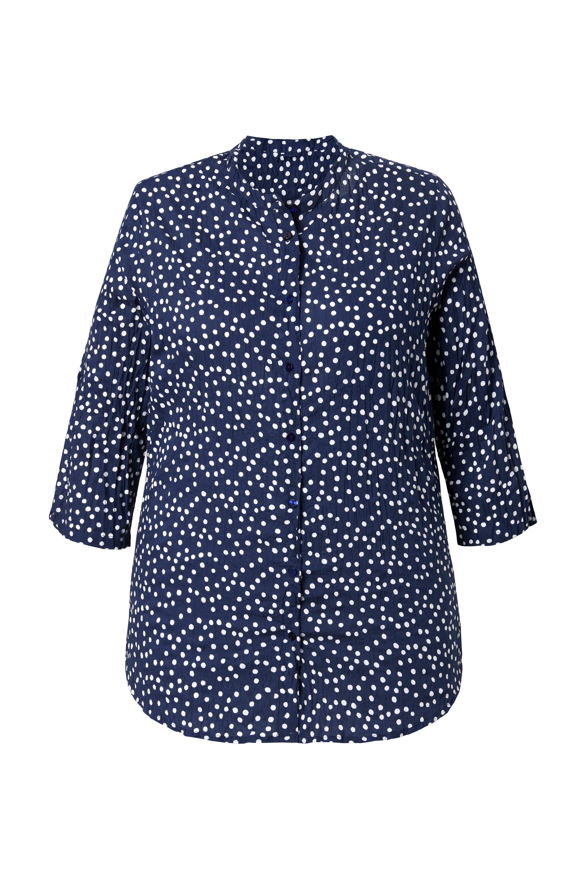 Ulla Popken Hemdbluse Bluse Crash-Optik Punkte Stehkragen 3/4-Arm