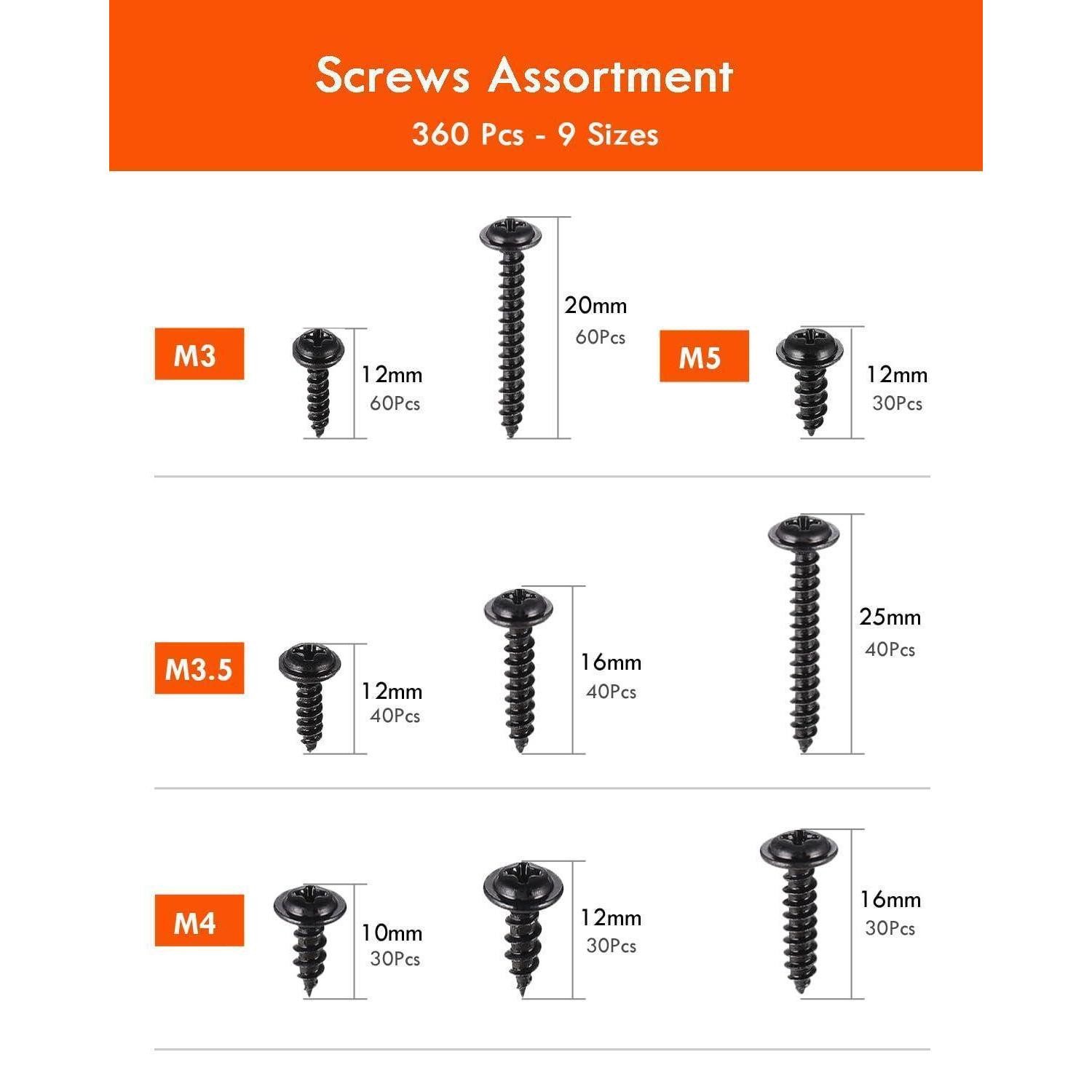 LuxusKollektion Blechschraube Blechschrauben Senkkopf selbstschneidend M3 M3.5 M4 Schwarz 360