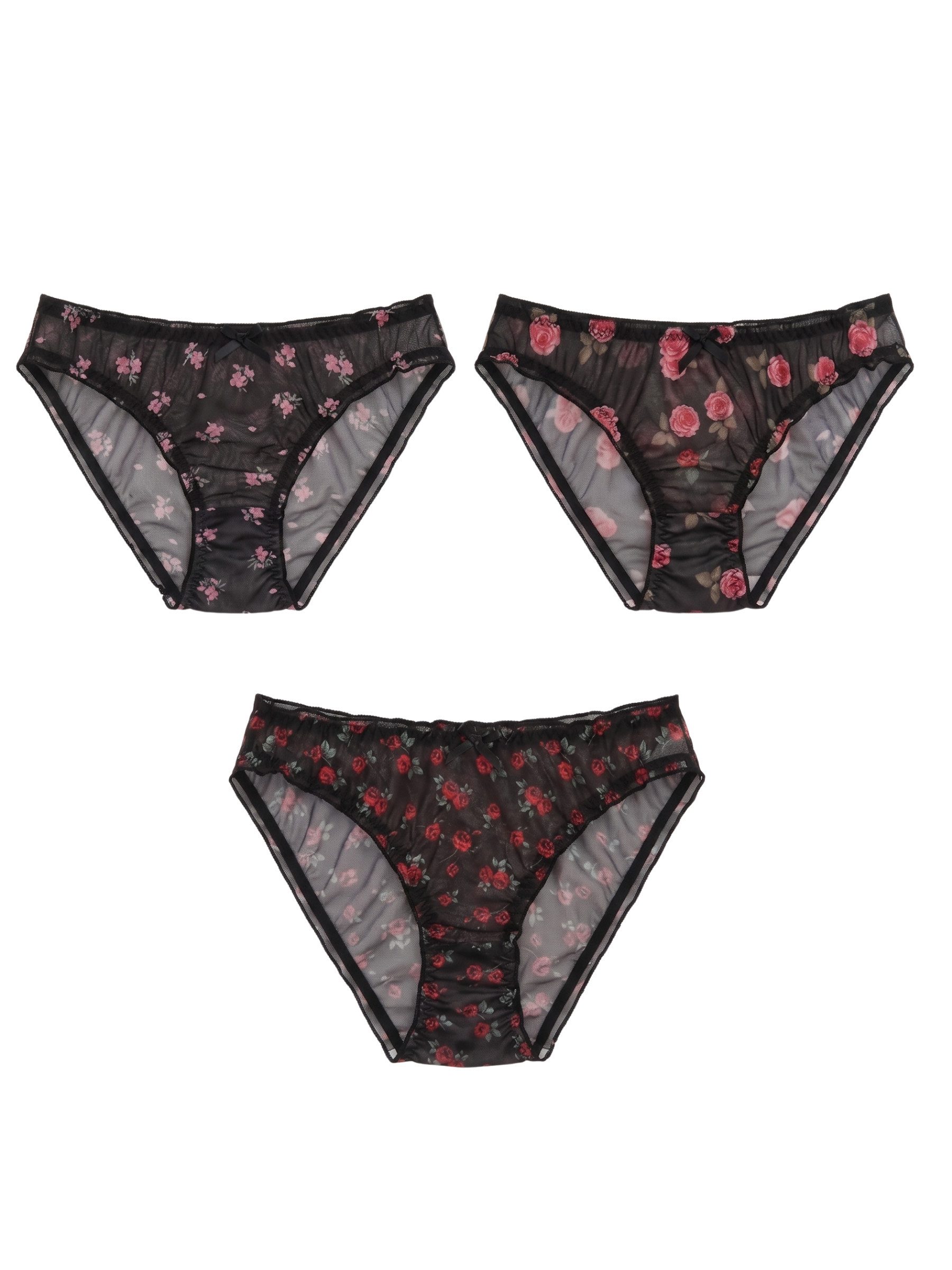 Elegant Love Bikinislip Damen Unterwäsche, transparente Mesh-Slips mit Rosenprint - Rioslip (Packung, 3-St., 3er-Pack) Florale Unterhosen aus feinem Netzstoff m – Bild 2 von 5
