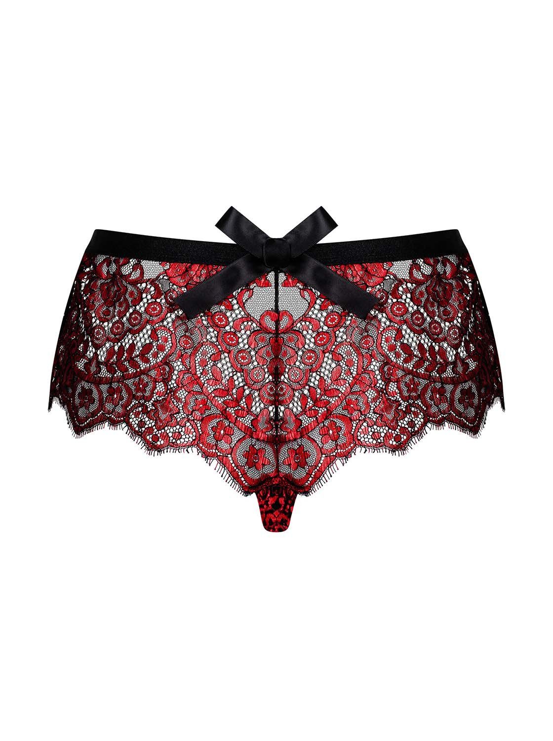 Spitze Obsessive 1-St) Panty Panty (einzel, Redessia schwarz-rot Slip mit Blumenmuster
