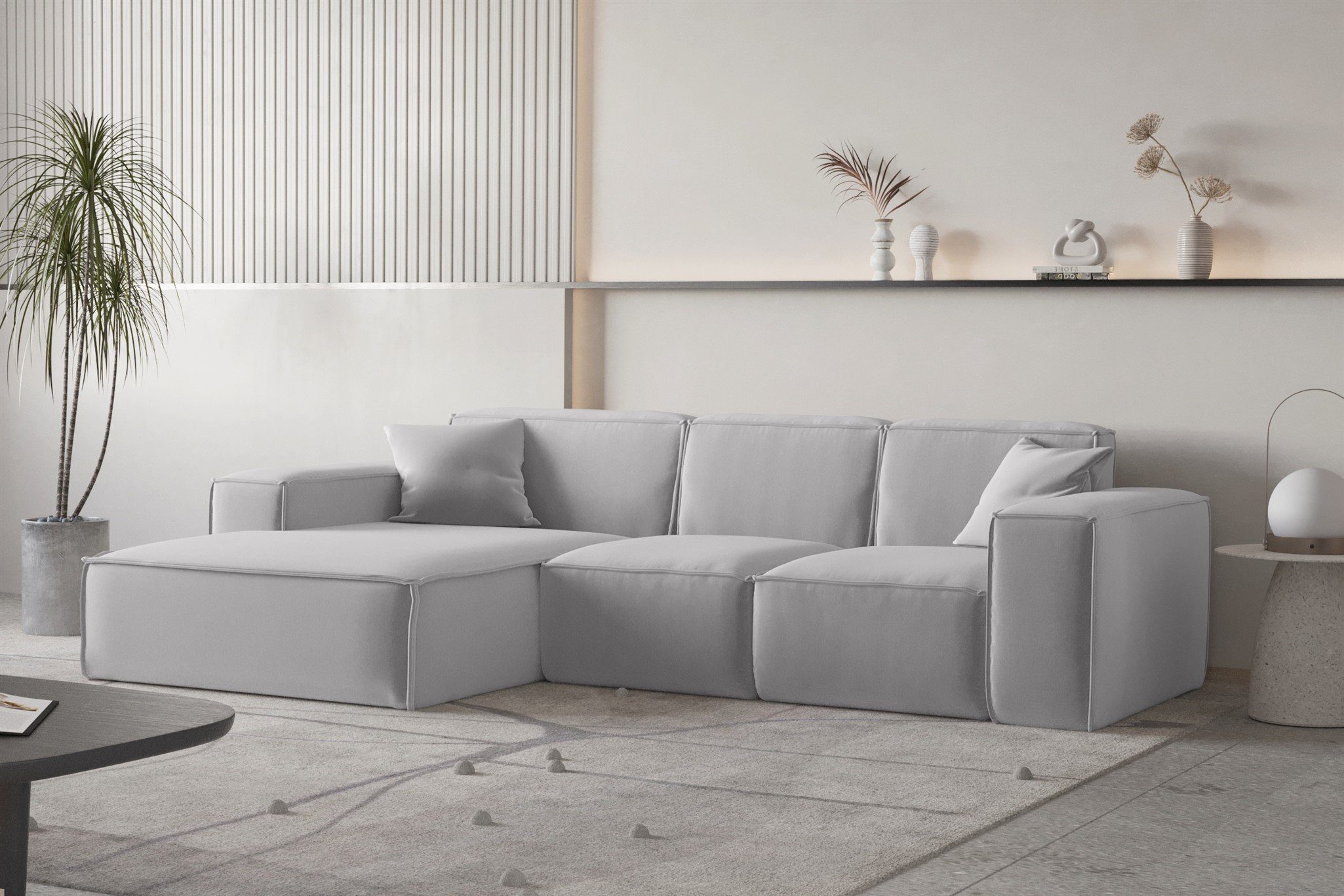 Fun Möbel Ecksofa Designersofa CELES PREMIUM Ottomane Rechts oder Links in Stoff, inkl. 2 Zierkissen