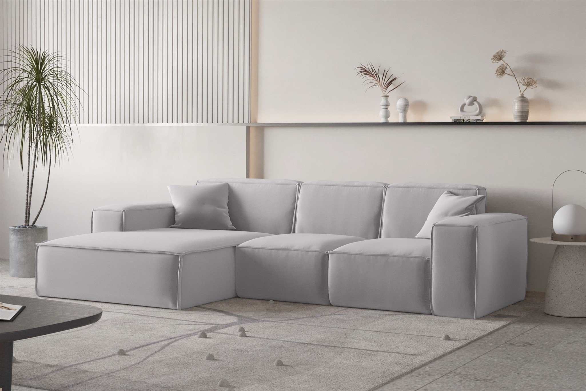 Fun Möbel Ecksofa Ecksofa Designersofa CELES PREMIUM mane Rechts oder Links in Stoff, inkl. 2 Zierkissen