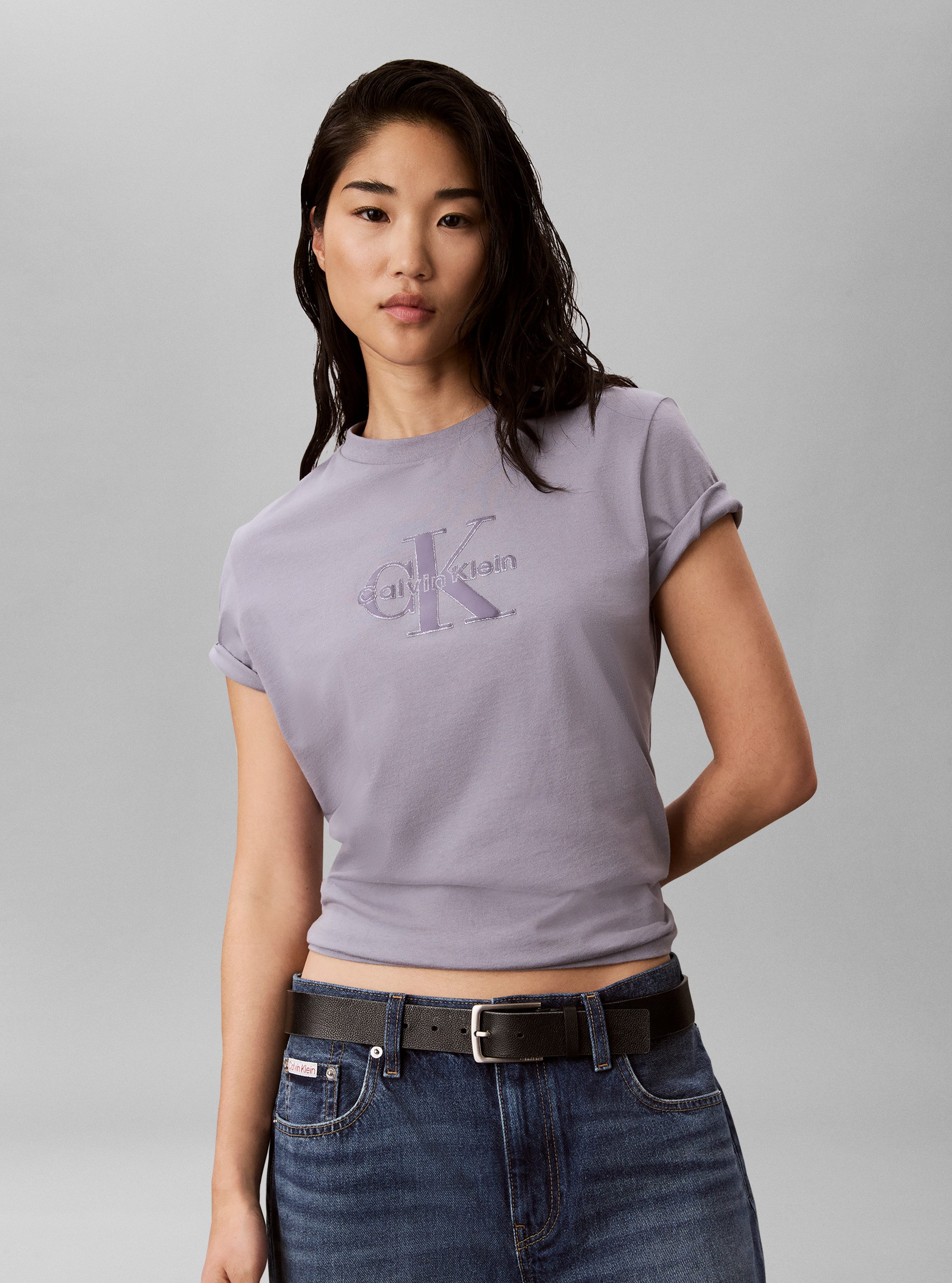 Calvin Klein Jeans T-Shirt Glitzer Logo, Regular Fit, Rundhalsausschnitt