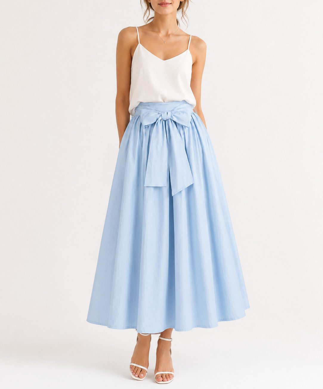 Mississhop A-Linien-Rock Damen Maxi Rock mit Schleife – Baumwollrock mit hohem Bund GR. S/M