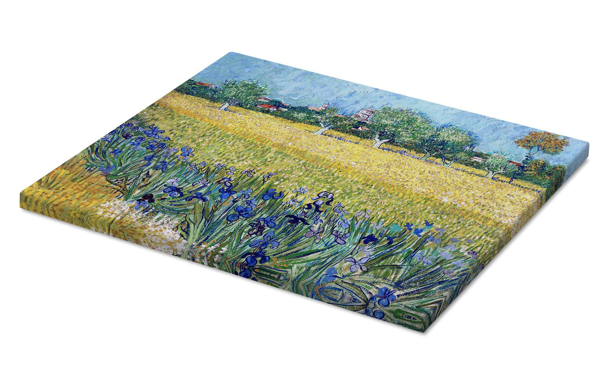 Posterlounge Wandbild Arles mit Irisblüten im Vordergrund, Vincent van Gogh, erhältlich als Poster, Leinwandbild, Wandsticker oder Acrylglasbild