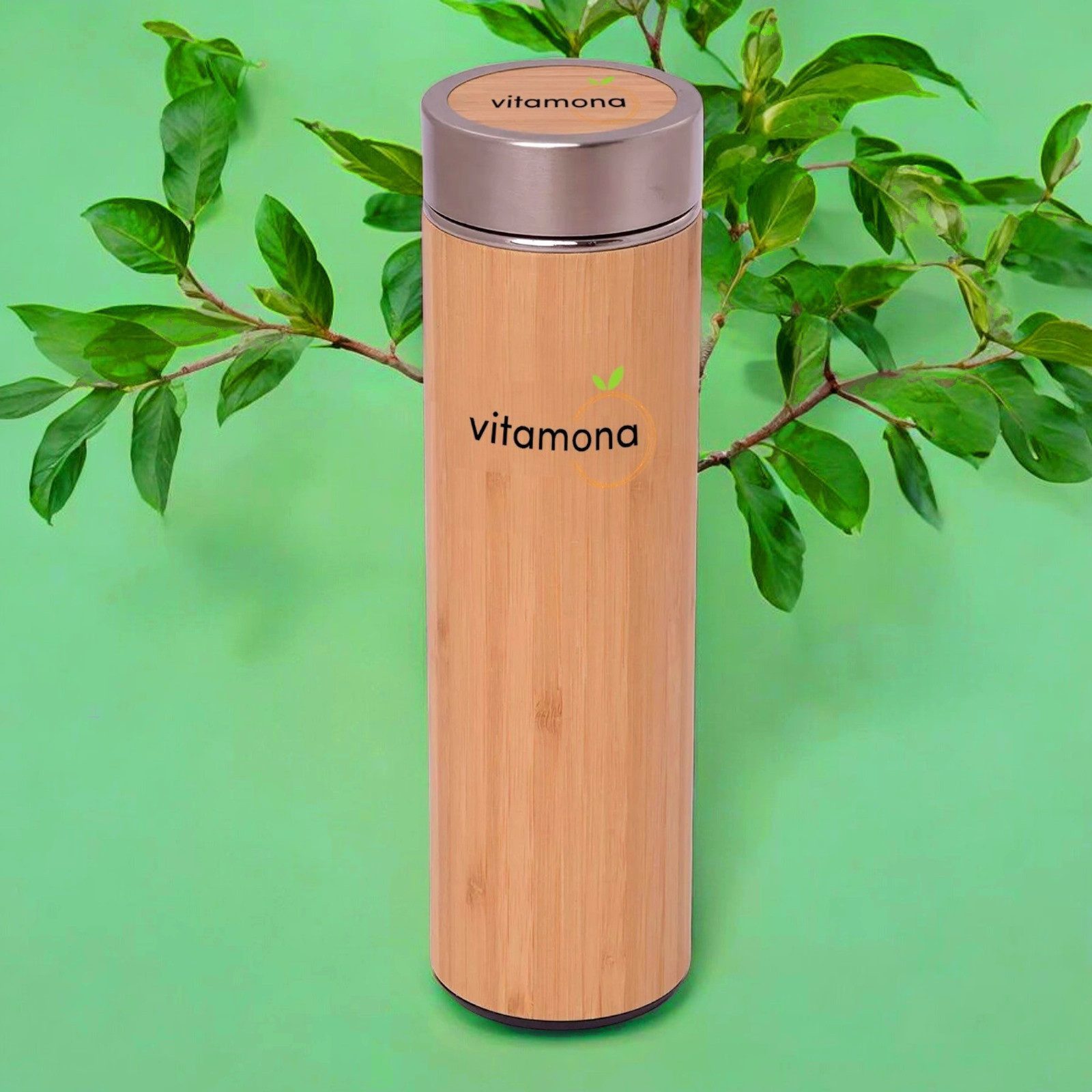 Vitamona Thermoflasche Bambus Thermoflasche 500ml Teebereiter ökologisch, Edelstahl und Bambus