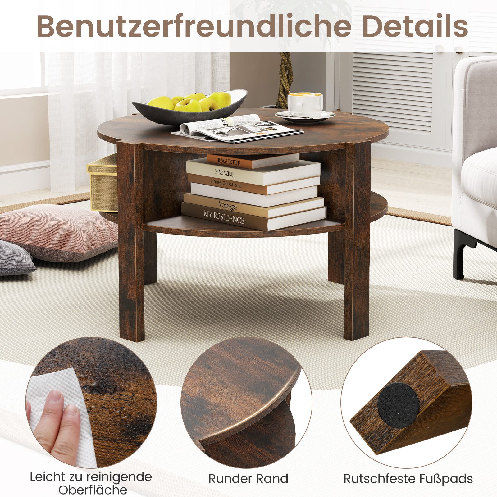 KOMFOTTEU Couchtisch, 2-stöckiger Sofatisch mit offenem günstig online kaufen