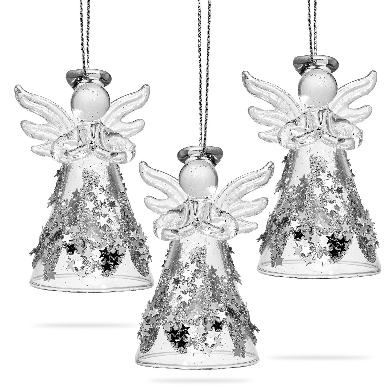 SIKORA Christbaumschmuck BS252 Engel Glas Figur Weihnachtsbaum Anhänger 3er Set