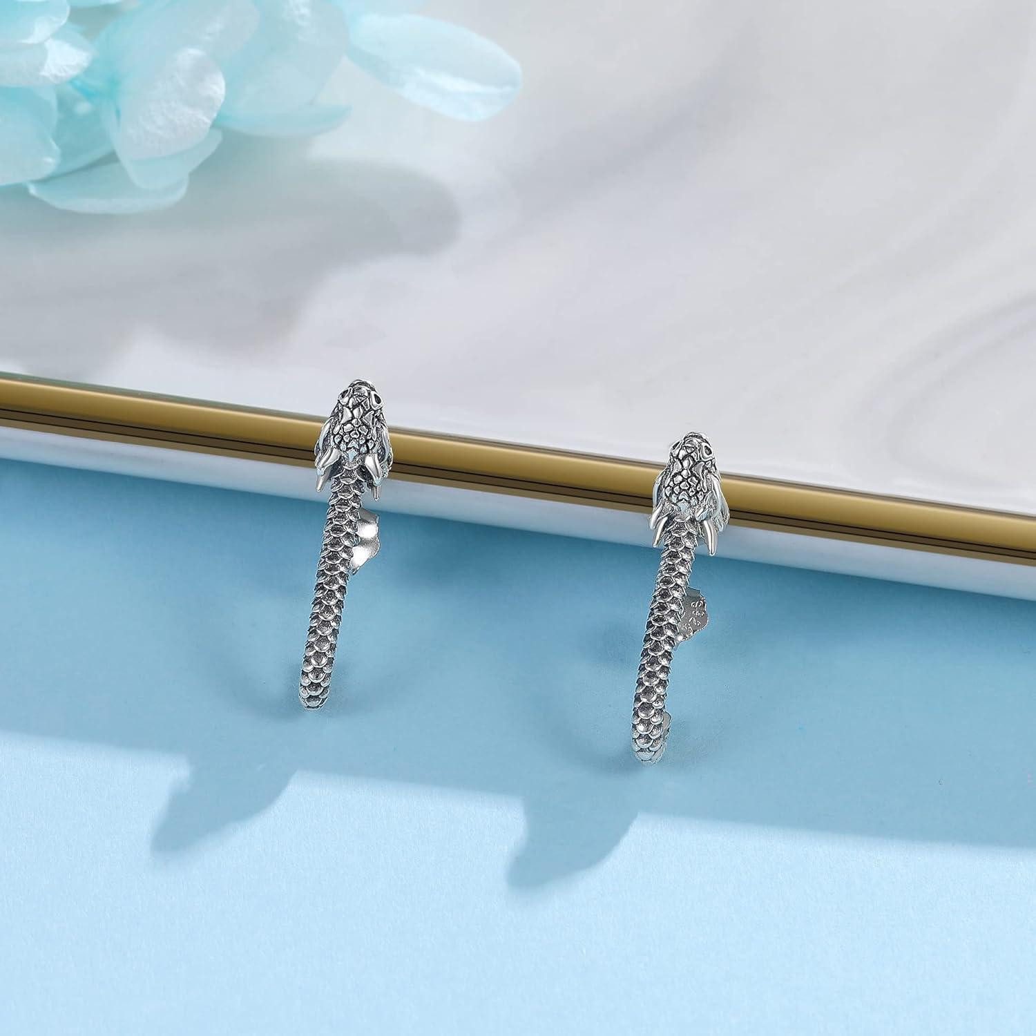 LuxusKollektion Paar Ohrstecker Ohrringe Sterlingsilber Wolfskopf Blumen Frauen Drachen