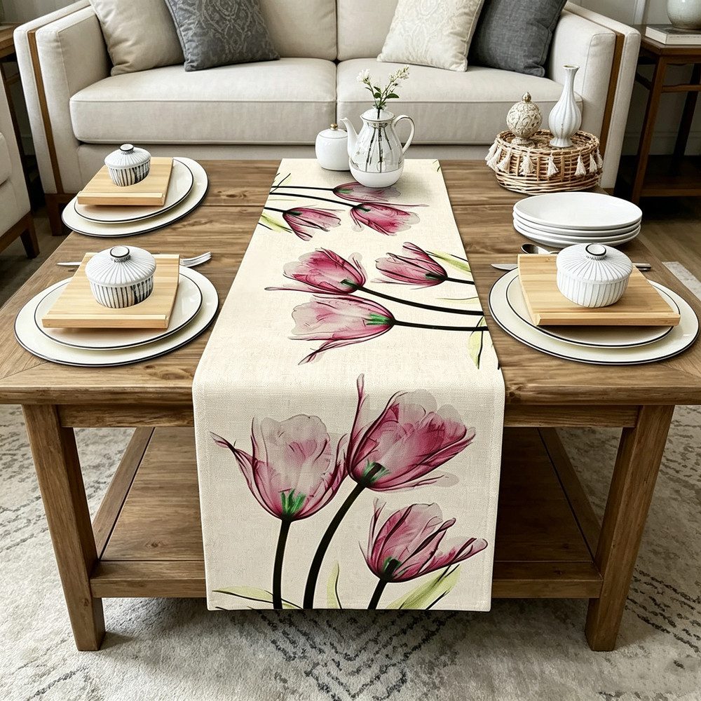 Diwzbyn Tischläufer Mode Pflanzen Blumen Tischläufer Tischdecke Bohemian Tabelle Flagge, für Küche Esstisch, Abwaschbar, Outdoor Urlaub Party Dekor 33x183cm
