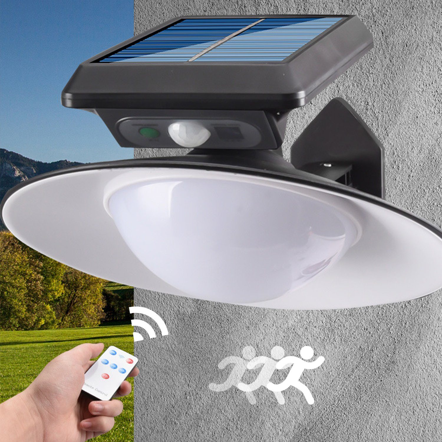 Kpaloft LED Solarleuchte mit mit Produkt Fluter Erfassungswinkel 120°, Solarlampe 3-5M Leuchtmittel, Bewegungsmelder IP65 Helligkeitsstufen umgebenes Wasserdicht Erfassungsabstand, 3 