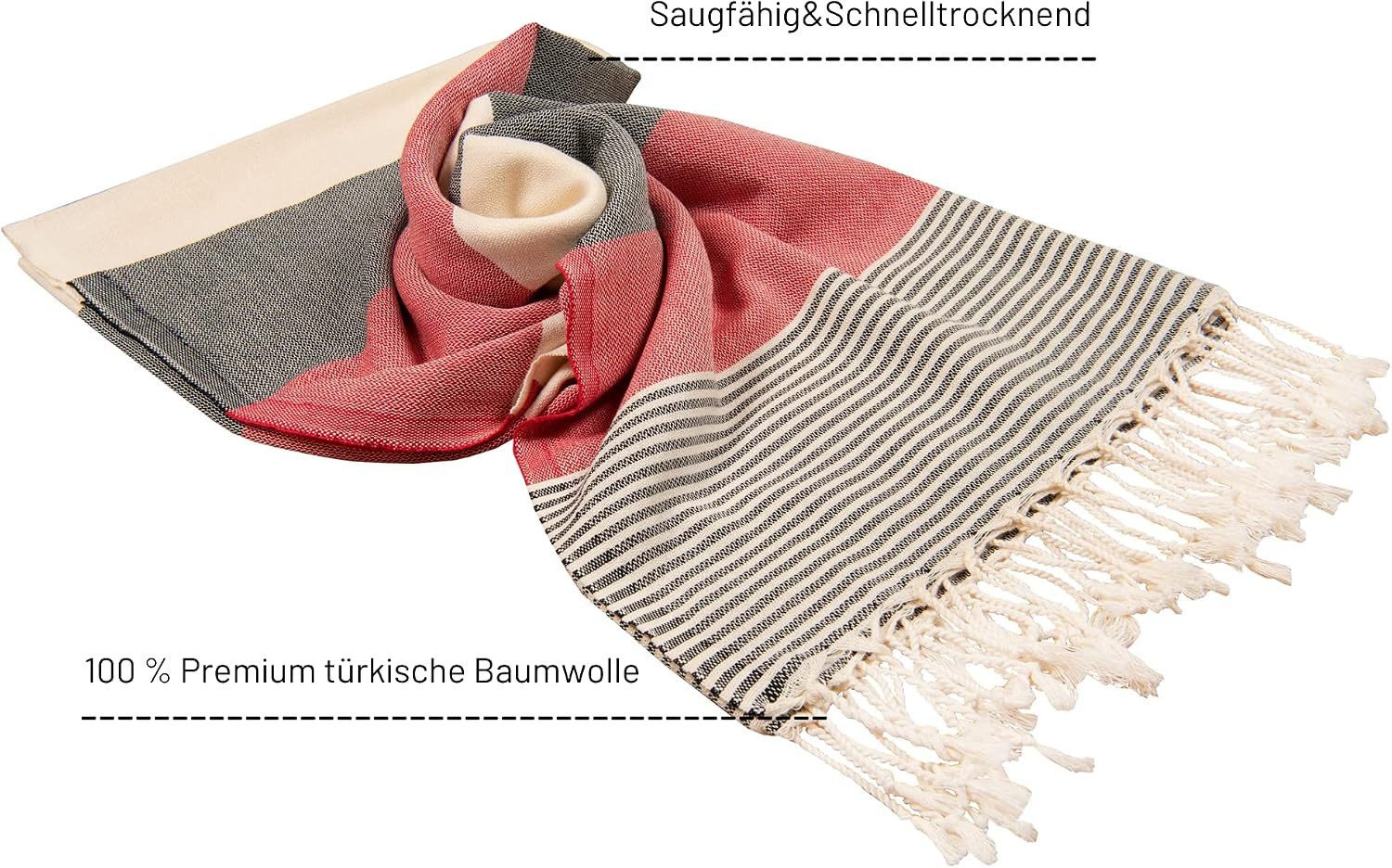 livessa Strandtücher Strandtuch Hamamtuch Pestemal Badetuch Saunatuch 100% Baumwolle, 100 × 180 cm, ca. 375 g, 210 GSM