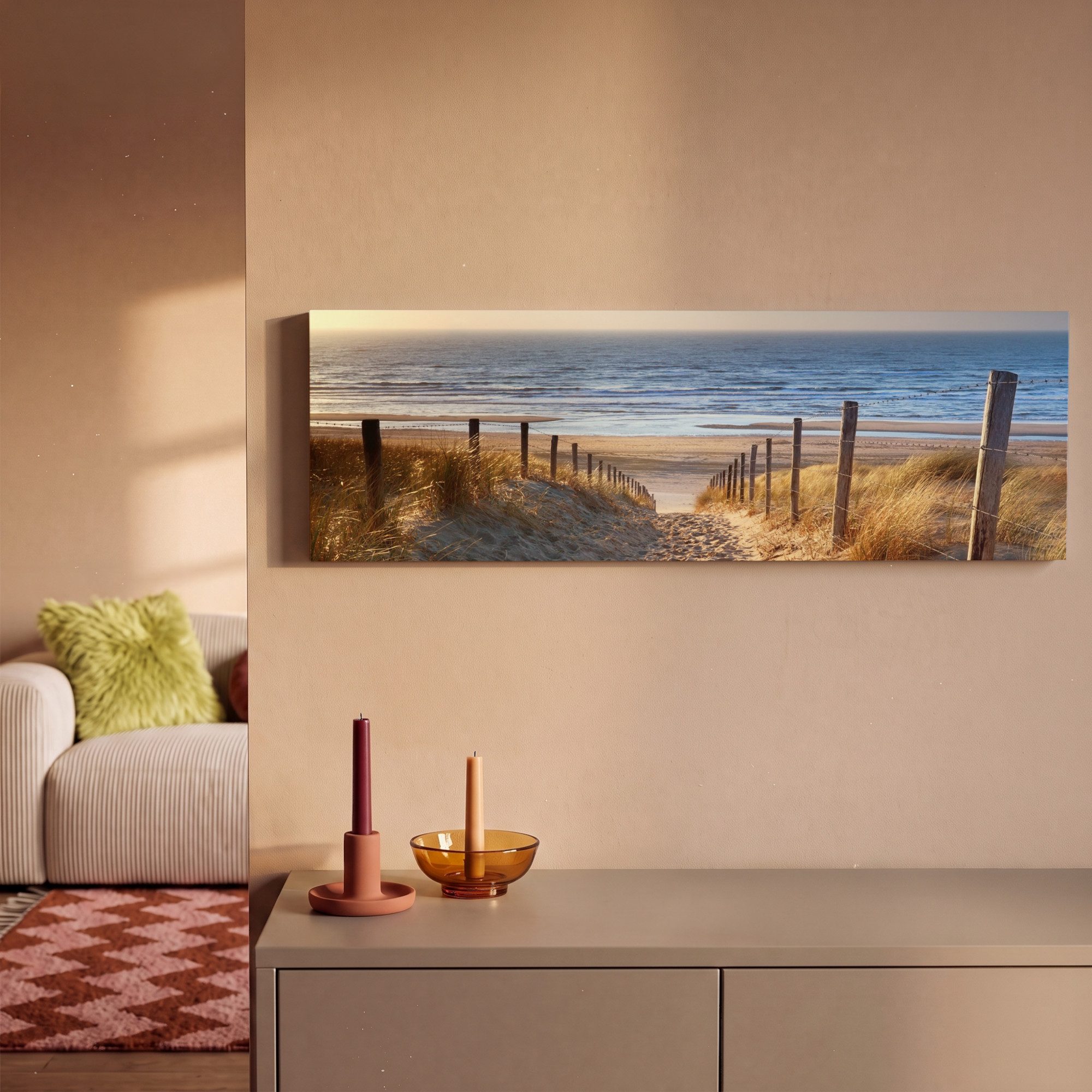 OneMillionCanvasses® Leinwandbild Panorama Strand - Meer - Niederlande - Dünen - Sonne, Fotodruck (1 St), Wandbild, Deko Schlafzimmer Wohnzimmer Flur 60x20 cm – Bild 2 von 5