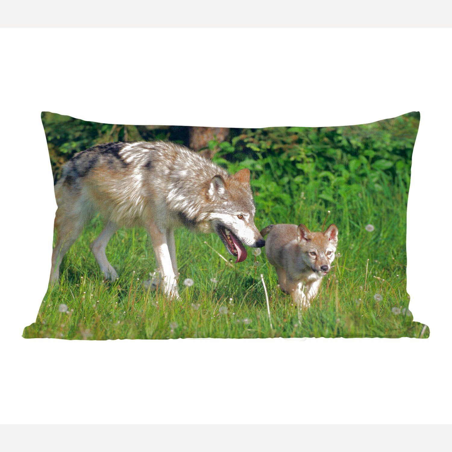 Dekokissen mit Wolf Füllung, - Schlafzimmer - Dekoration, Wohzimmer MuchoWow Dekokissen Gras, Baby Zierkissen,