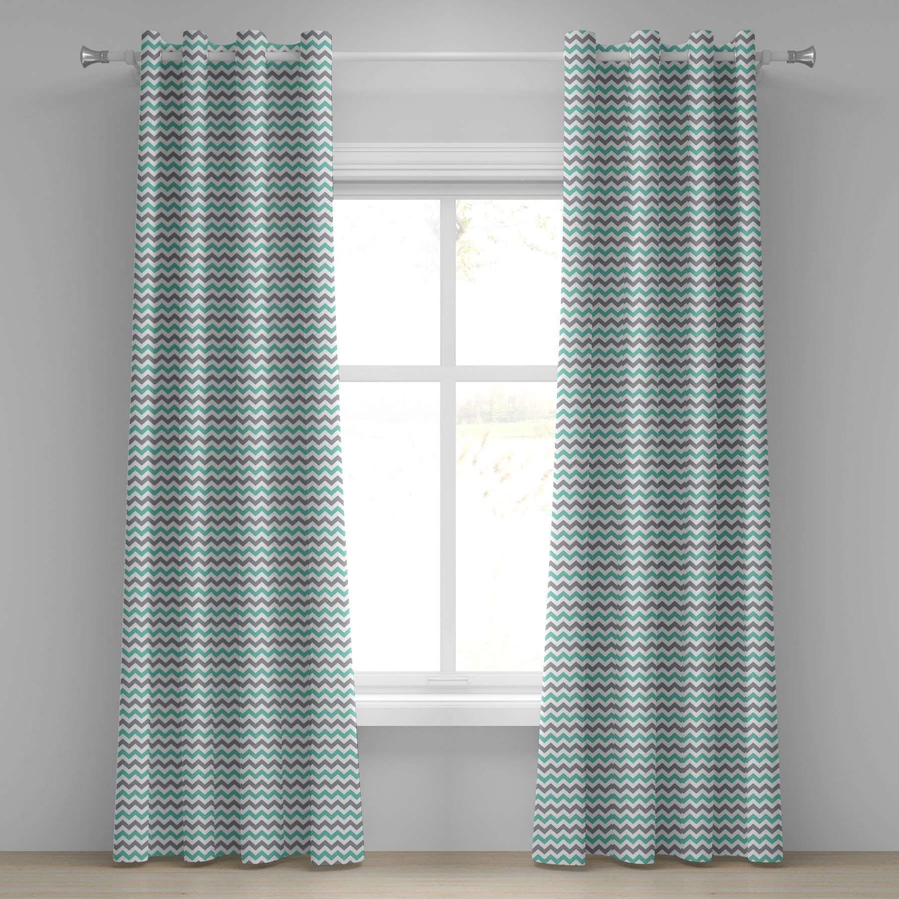 Gardine Dekorative 2-Panel-Fenstervorhänge für Schlafzimmer Wohnzimmer, Abakuhaus, Chevron Geometrische Wavy Zigzag