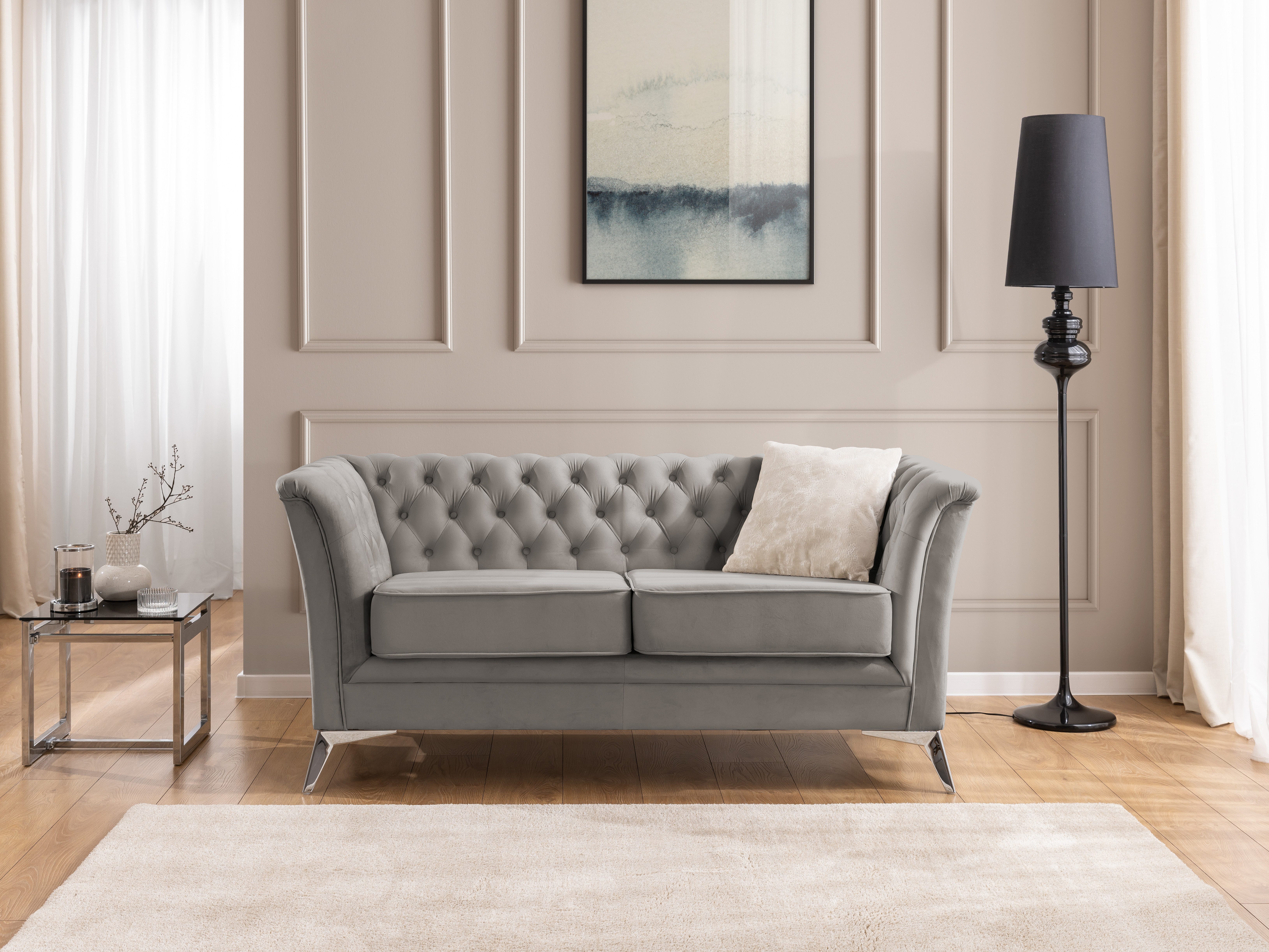 S-Style Möbel Polstergarnitur 3+2+1 Whitby, aus Samt mit goldenen, silbernen oder schwarzen Füßen