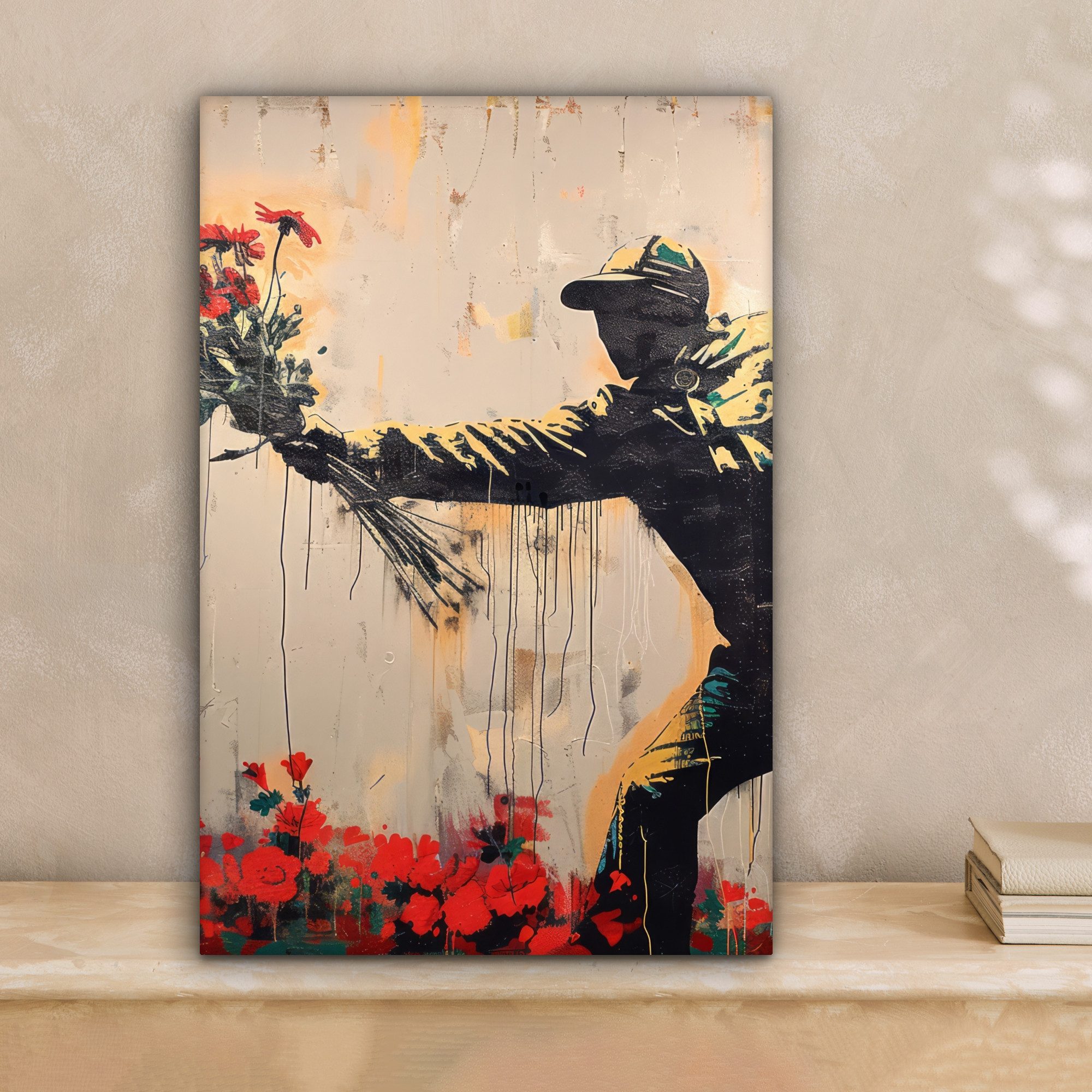OneMillionCanvasses® Leinwandbild Straßenkunst - Mann - Blumen - Graffiti - günstig online kaufen