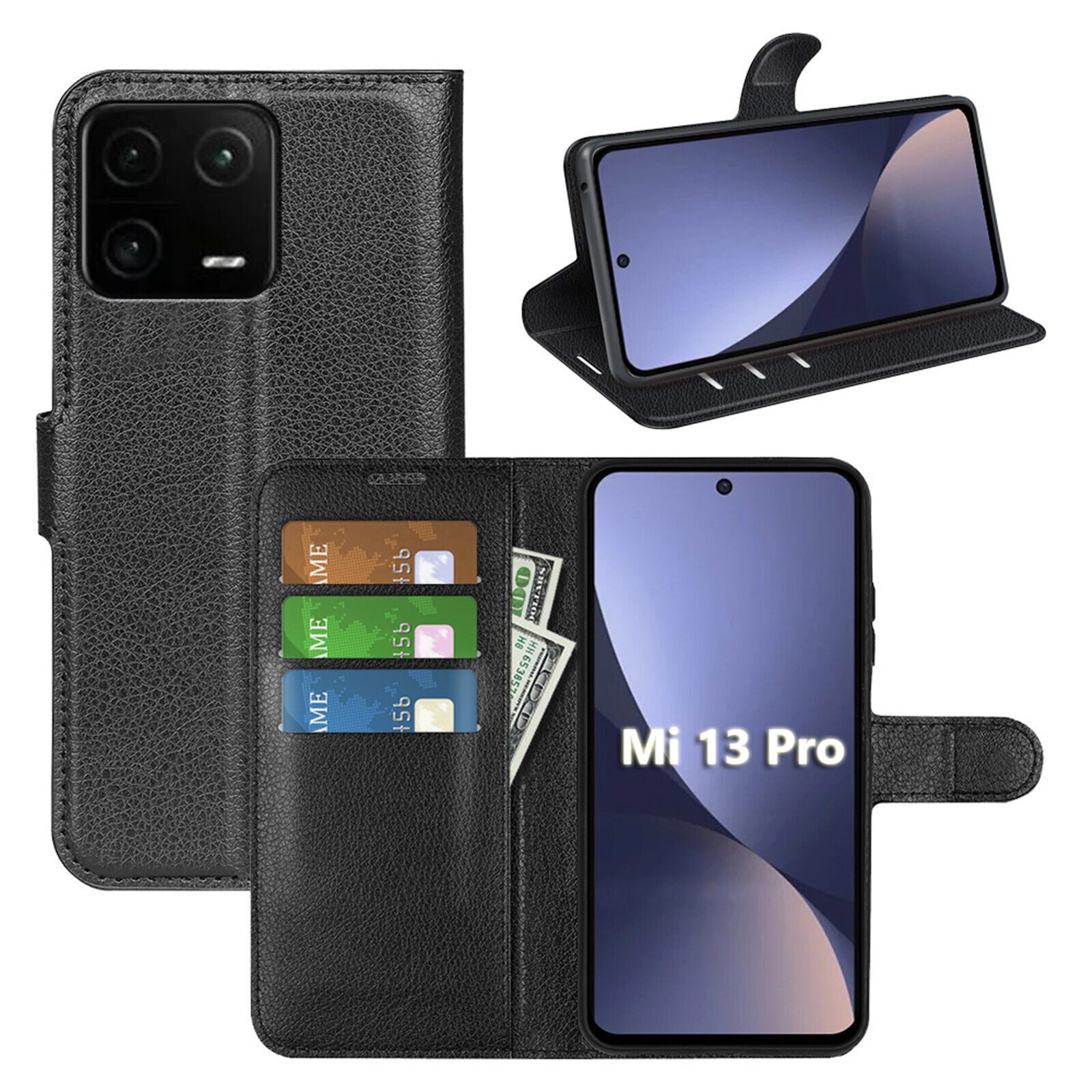 betterfon Handyhülle Handytasche für Xiaomi 13 Pro Klapphülle Schwarz, 3 Kartenfächer, Magnetverschluss & Standfunktion im Lederlook