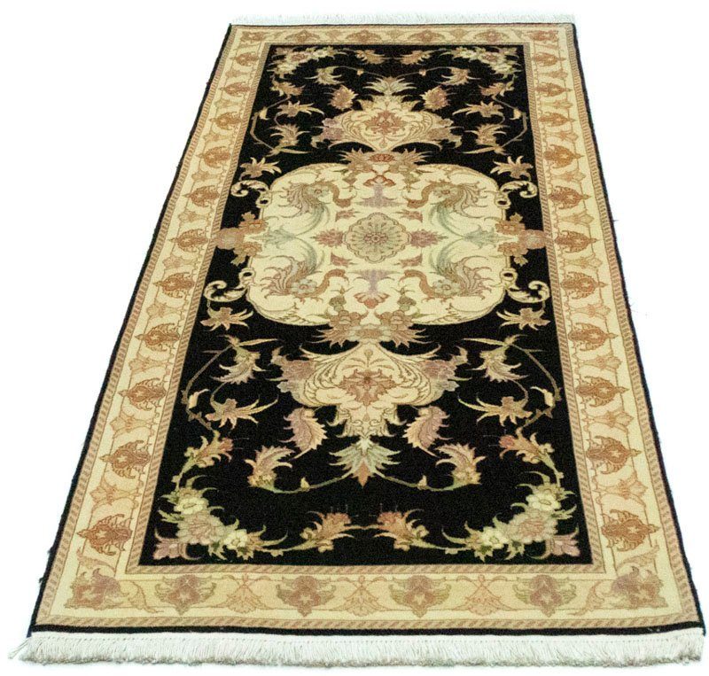 Hochflor-Läufer Täbriz 50 Raj Figurativ Nero 191 x 72 cm, morgenland, rechteckig, Höhe: 10 mm, Unikat mit Zertifikat