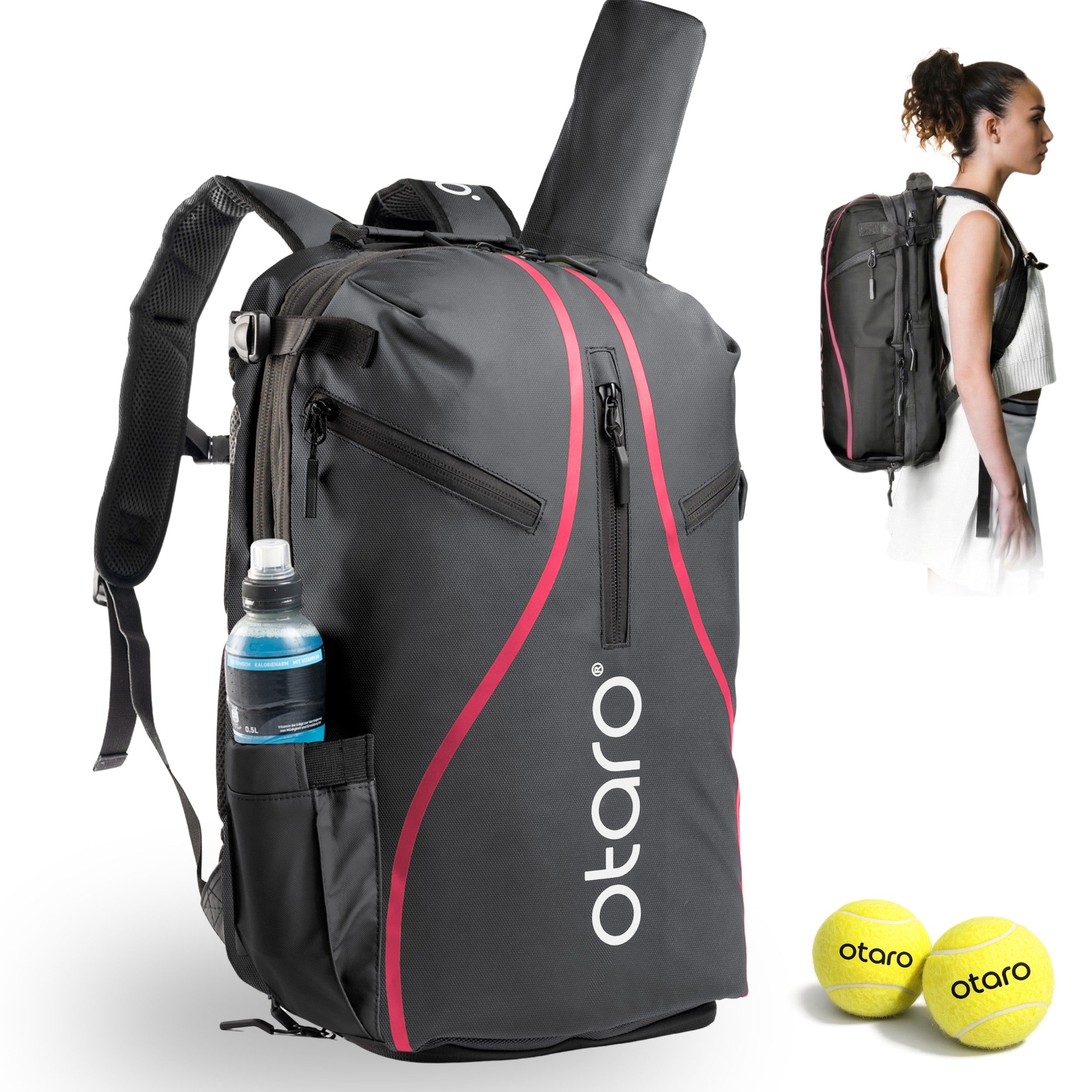 Otaro Tennisrucksack Tennisrucksack mit Schuhfach für 2 Schläger, Pro 42L