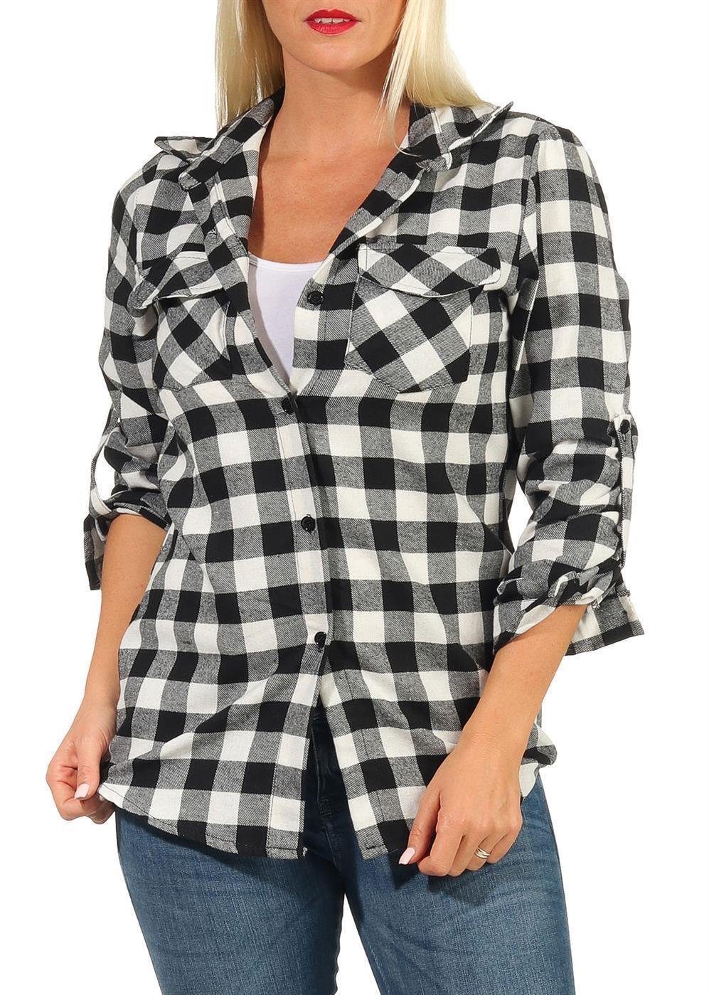 Hemdbluse malito Damen Karo Hemd, kariertes Oberteil mit Brusttaschen, Button-