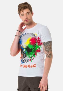 Cipo & Baxx T-Shirt mit farbenfrohem Totenkopf-Print